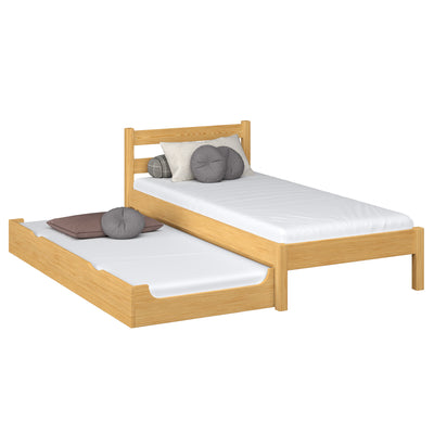 Wooden bed with mattress drawer natural pine – child’s room, scandi Nizio
