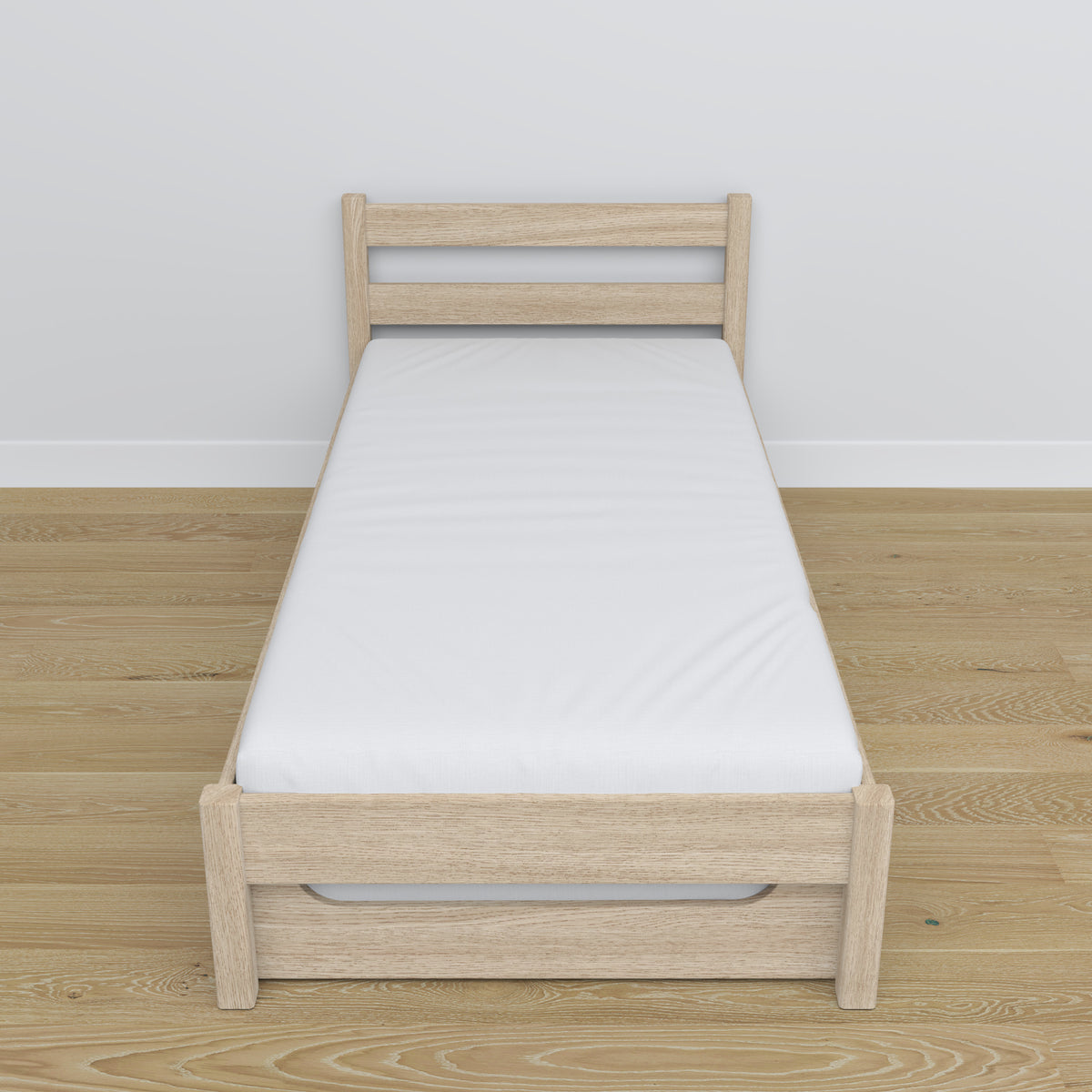 Bleached Oak Bed – Mattress Drawer, Oak Details, Nizio Home