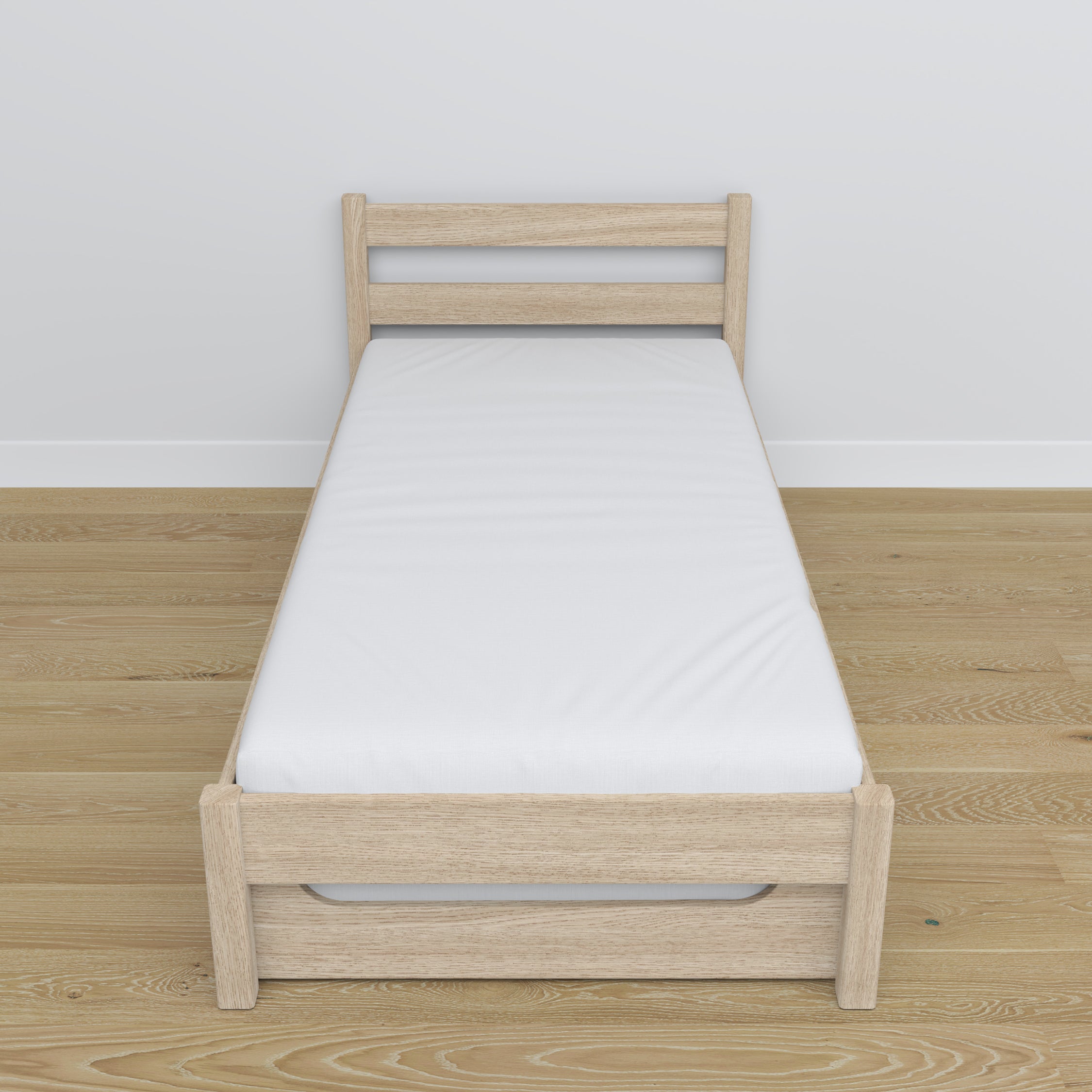 Bleached Oak Bed – Mattress Drawer, Oak Details, Nizio Home