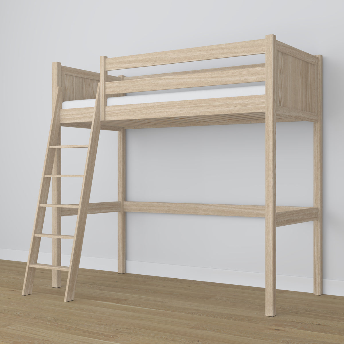 Bleached Oak Loft Bed – Free Space Under the Sleeping Area, Nizio