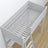 Loft bed grey – wooden desk under the sleeping area, scandi children’s room
