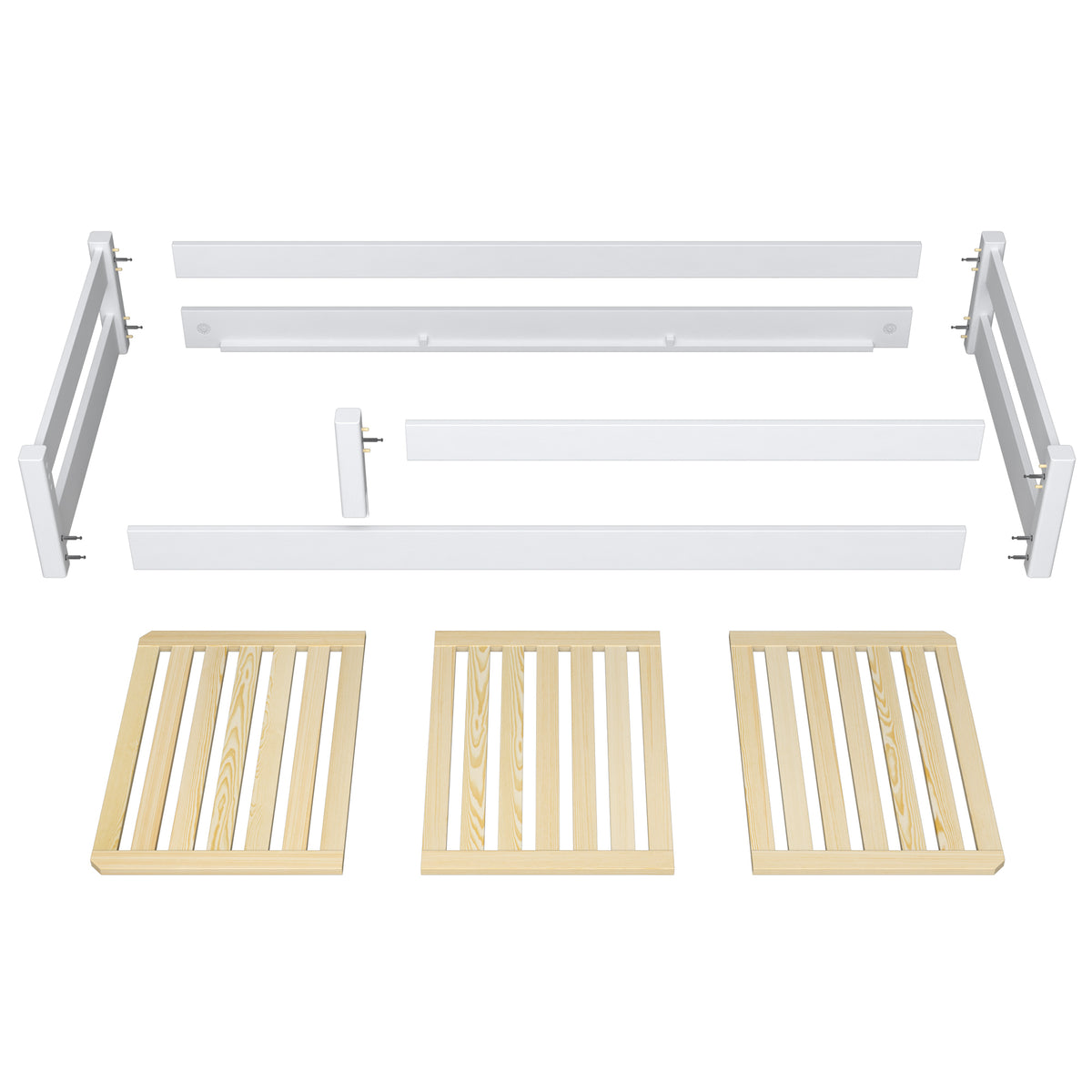 Low Wooden Clear Pine Bed – Angled View, Bedroom