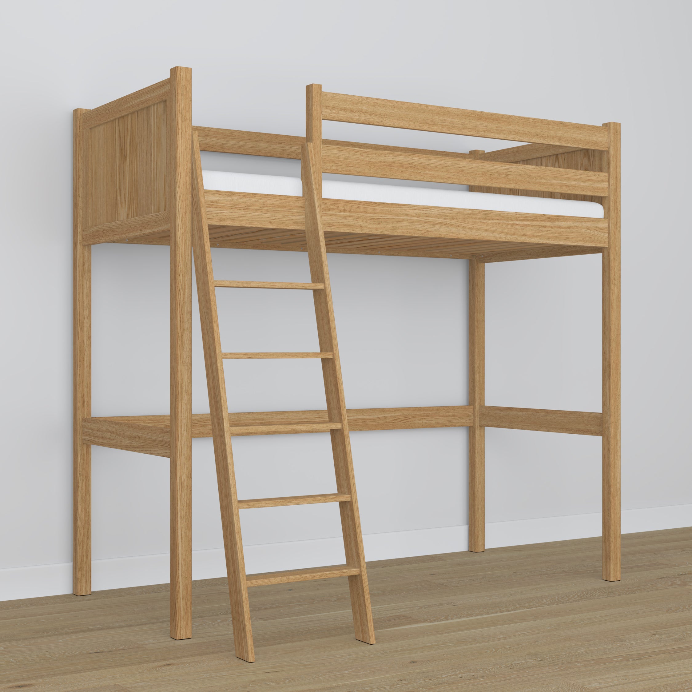 Natural Oak Loft Bed – Free Space Under the Sleeping Area, Nizio