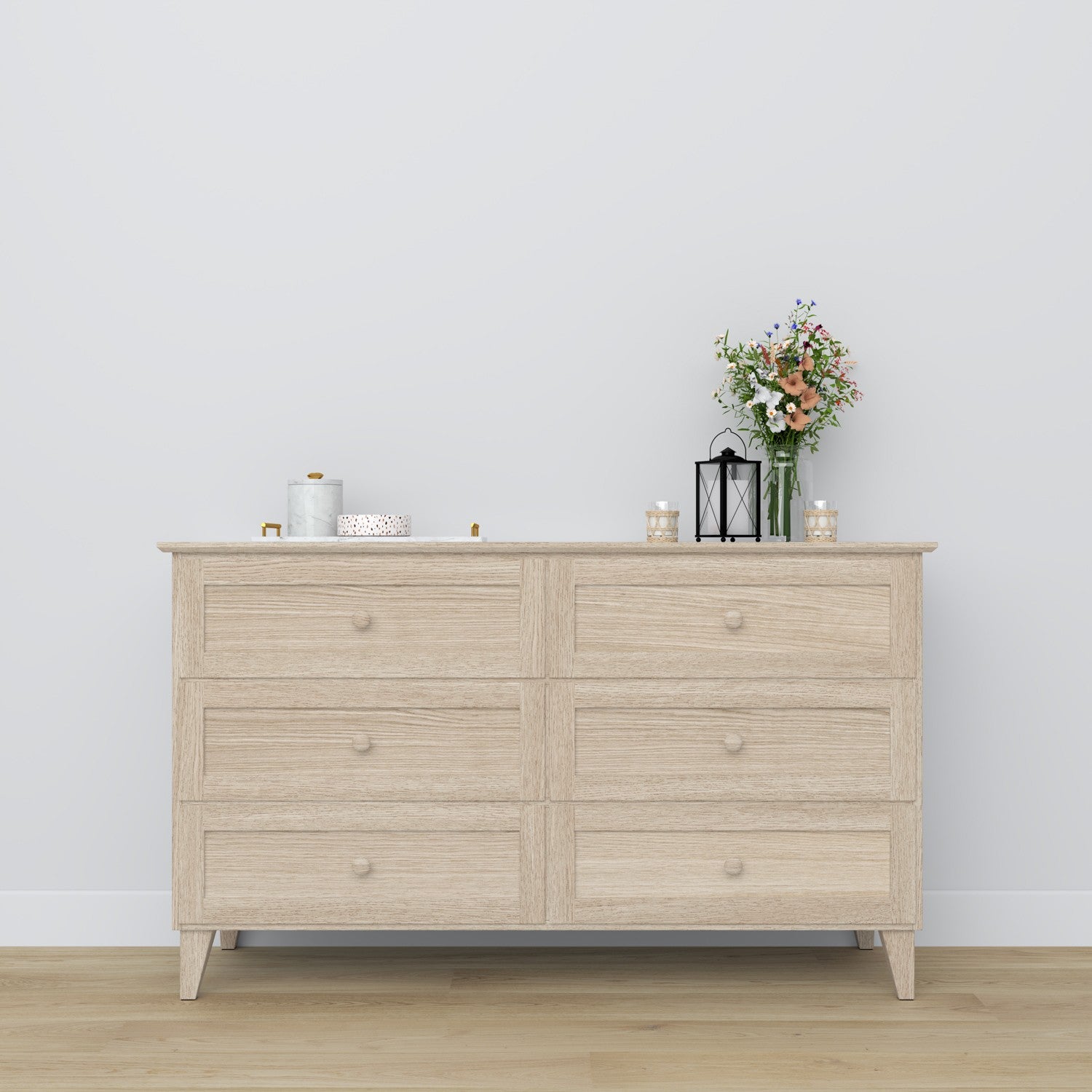 Chest of drawers 6S bleached oak wood – side view, depth and profile