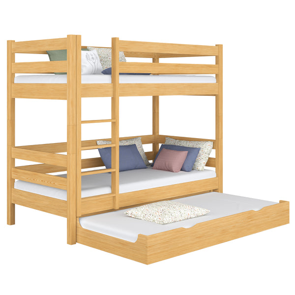 Natural Pine Bunk Bed with Mattress Drawer – Safety Rail, Wooden, Nizio Home
