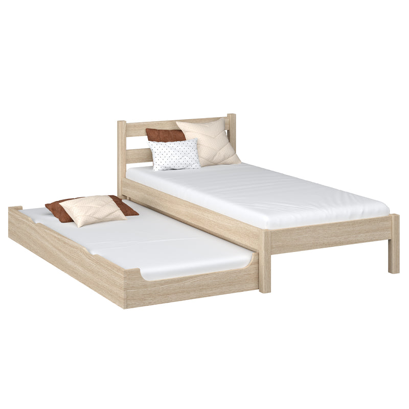Oak bed with mattress drawer bleached oak – child’s room, scandi Nizio