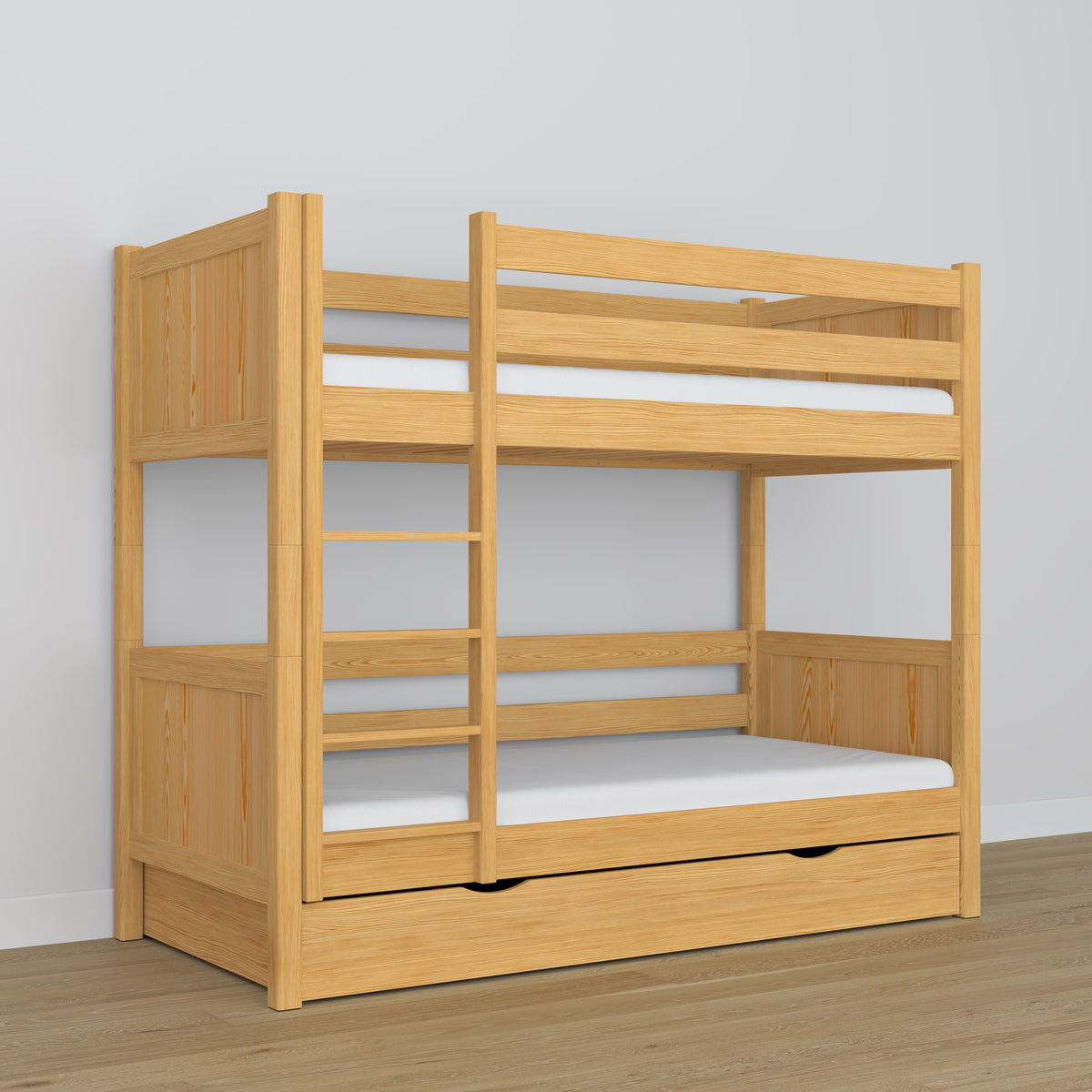 Natural Pine Bunk Bed for Children – Two Sleeping Areas and Drawer, Wooden