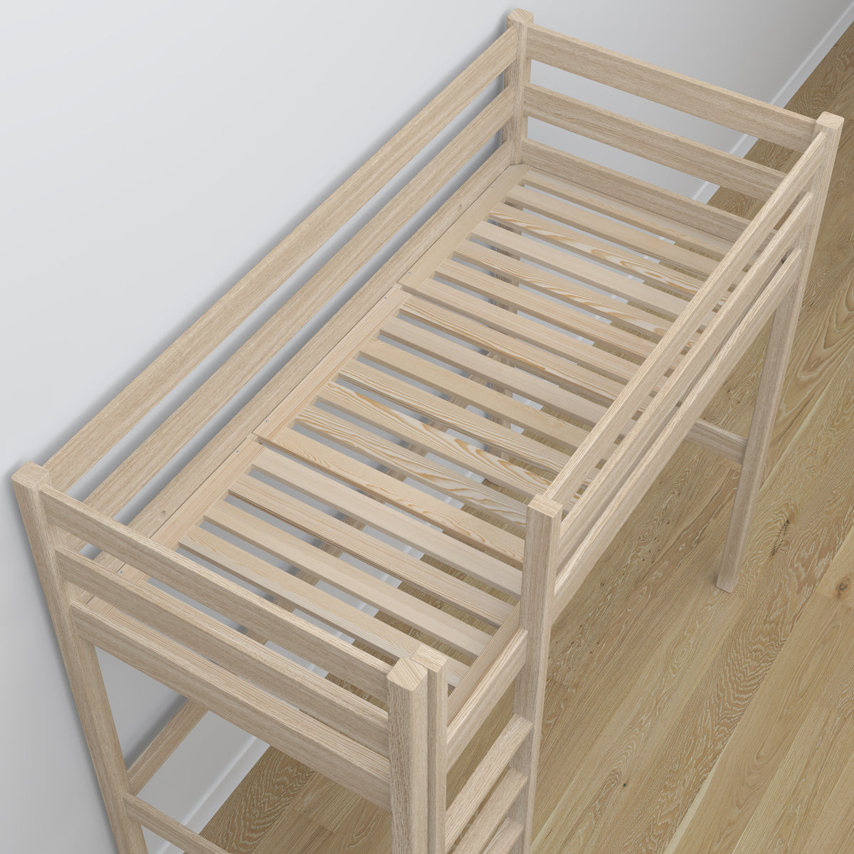 Loft bed bleached oak oak – top view of the sleeping area