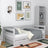 Grey sofa bed with mattress drawer – wooden, Nizio Home