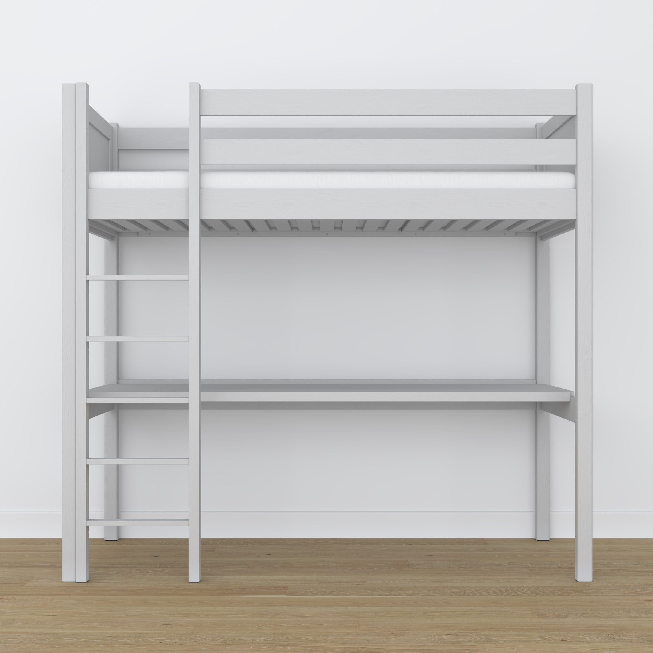 Loft bed grey with desk – study space under the sleeping area, wooden