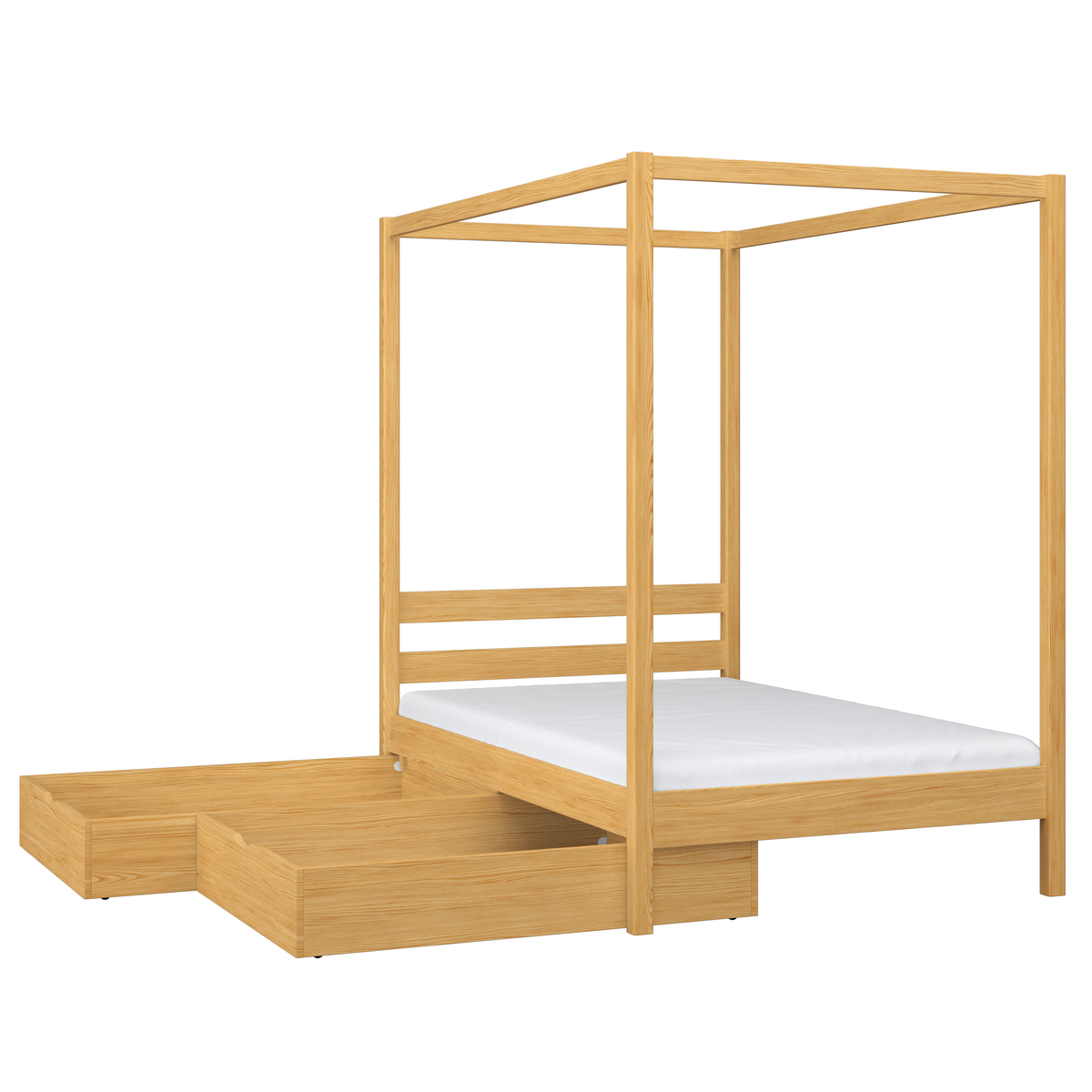 Natural pine canopy bed – wooden details and joints, Nizio Home