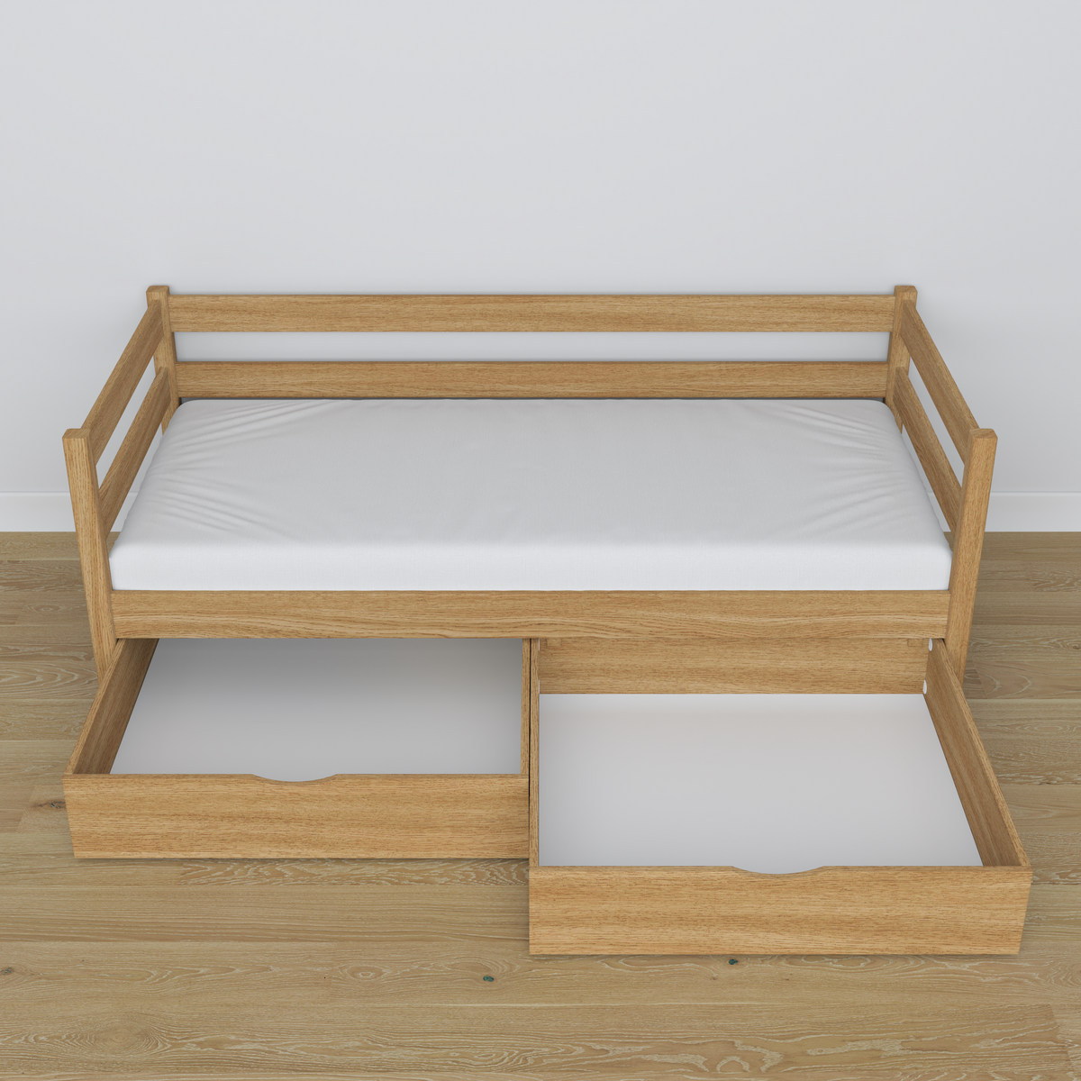Sofa bed oak natural oak – angled view, scandi