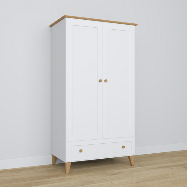Wooden wardrobe 2D1S Scandi white / natural oak