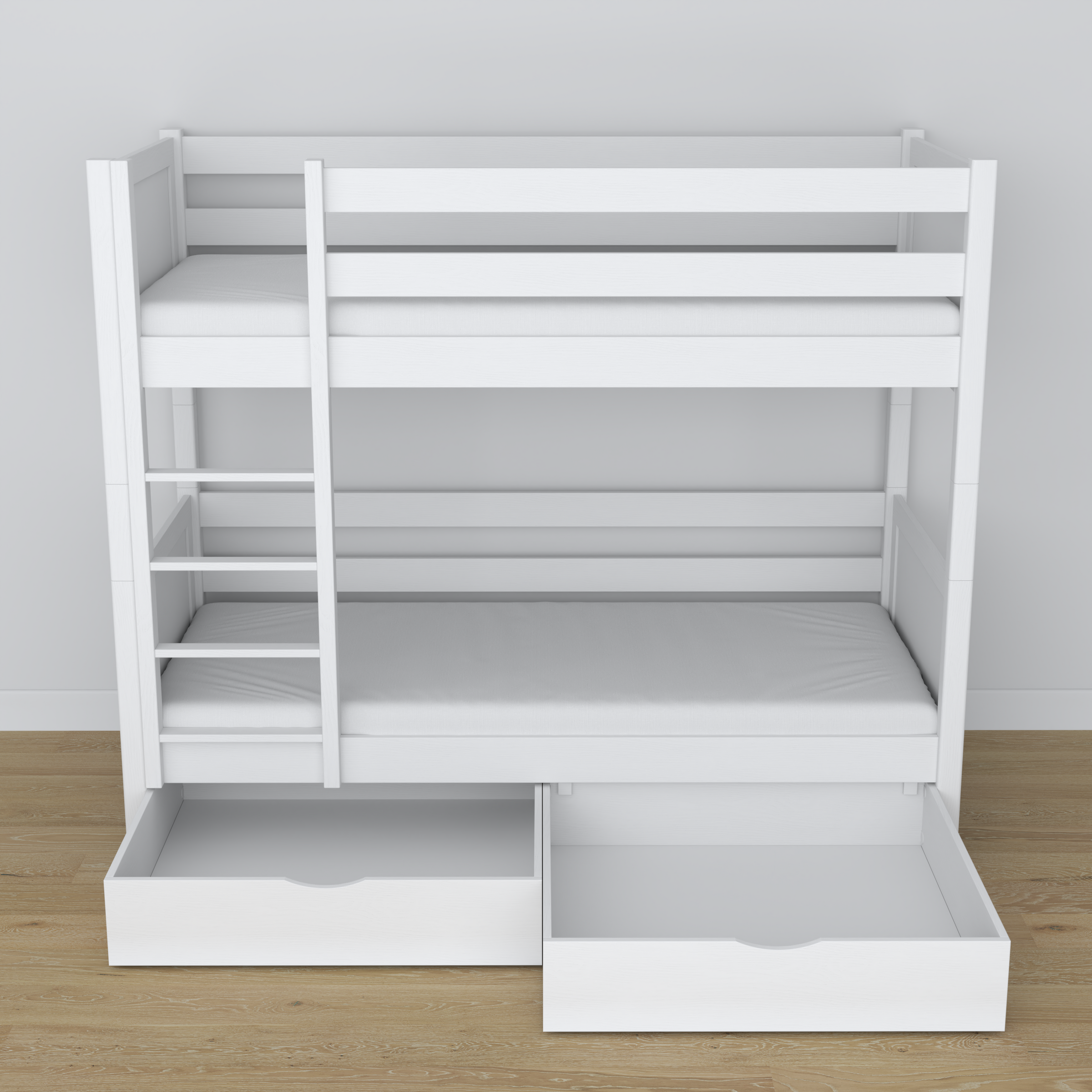 White Wooden Bunk Bed with Drawer – Dimensions and Diagram, Nizio