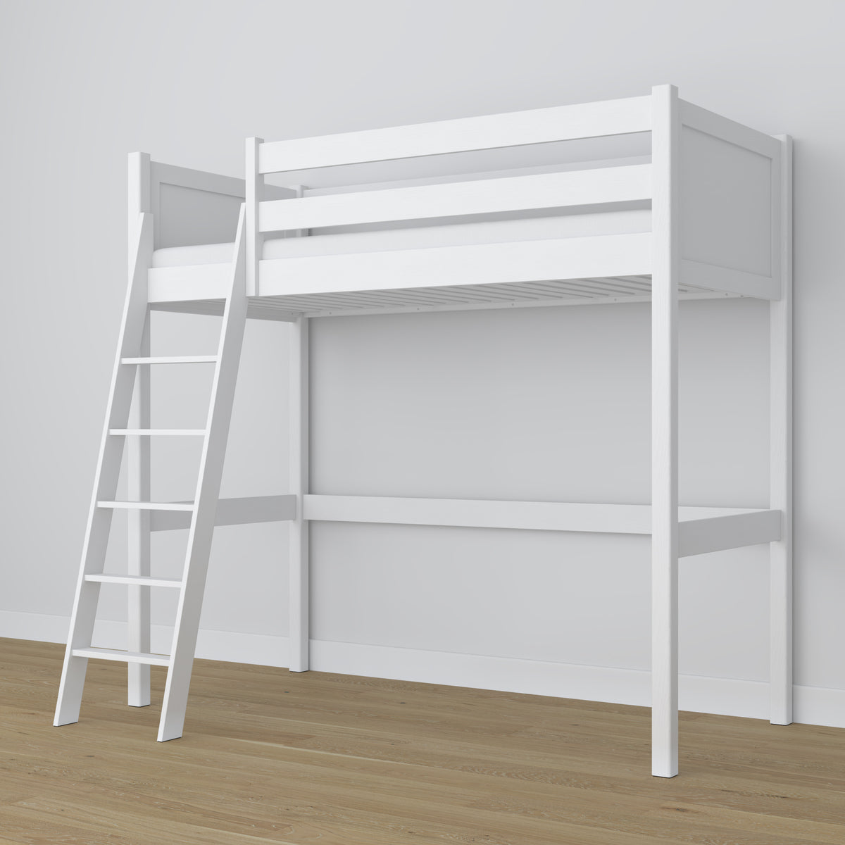 White Wooden Loft Bed – Free Space Under the Sleeping Area, Nizio