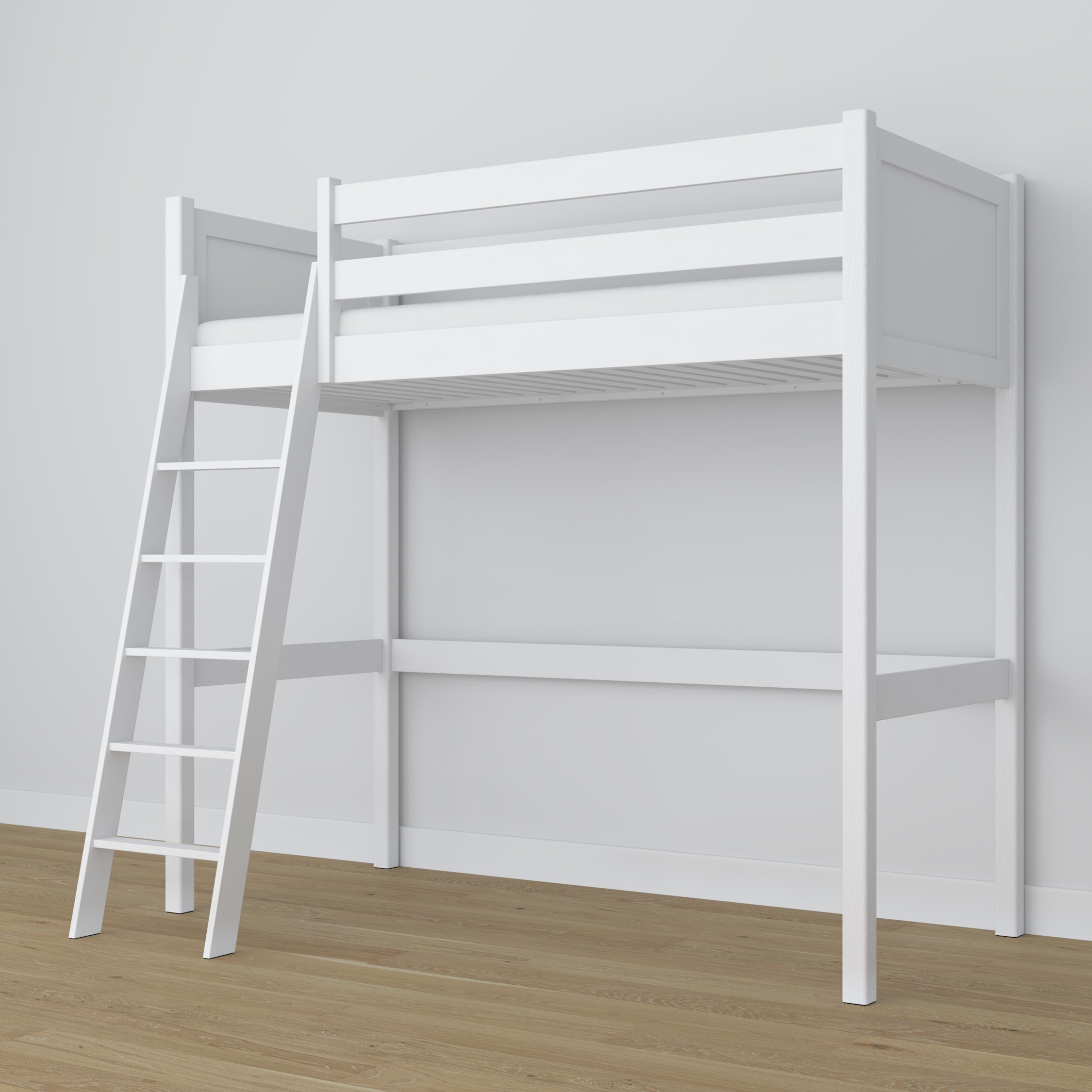 White Wooden Loft Bed – Free Space Under the Sleeping Area, Nizio