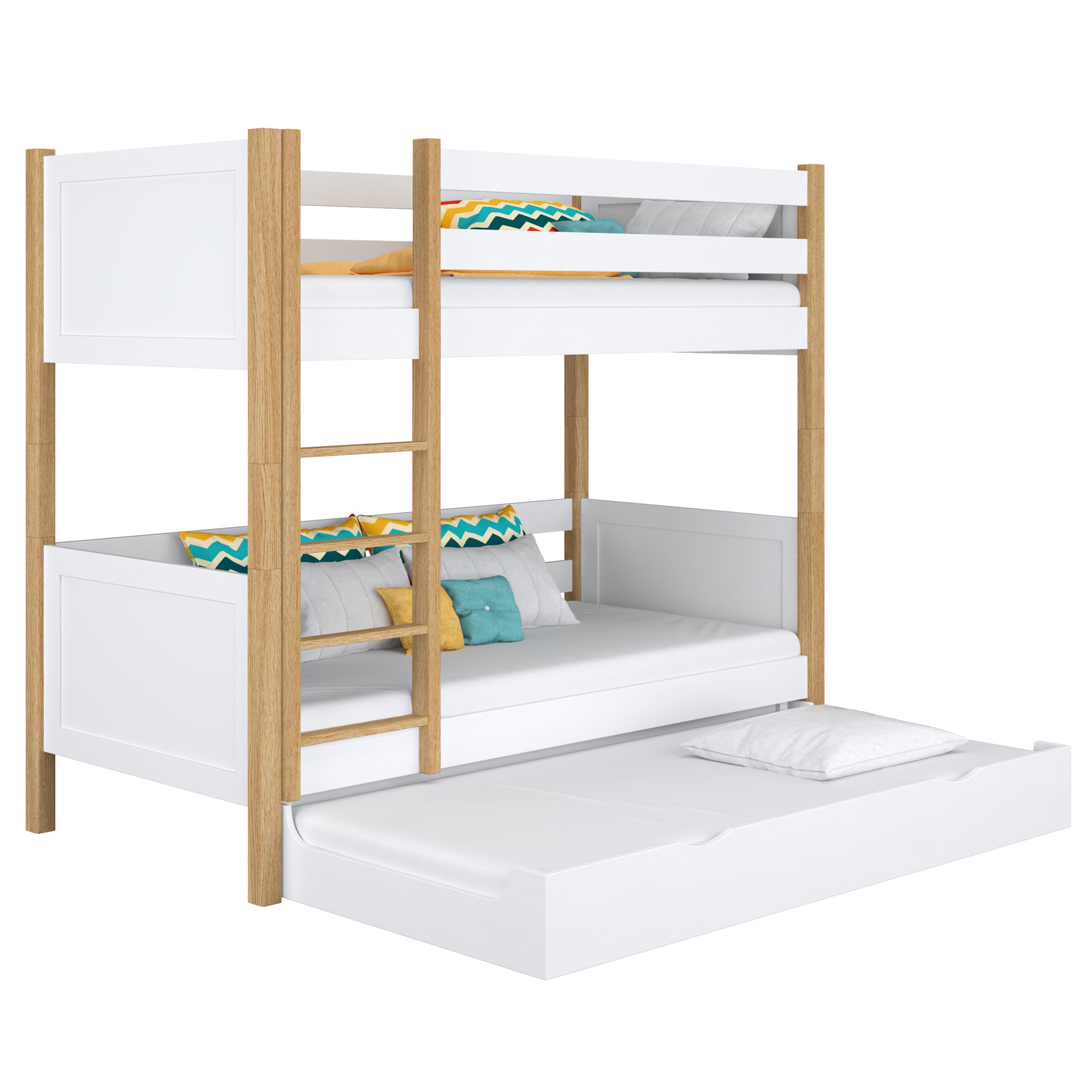 White and Oak Wooden Bunk Bed with Mattress Drawer – Scandi Children’s Room