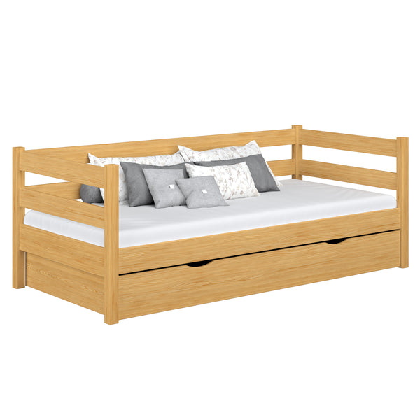 Wooden sofa bed with drawer natural pine – child’s room, scandi style Nizio