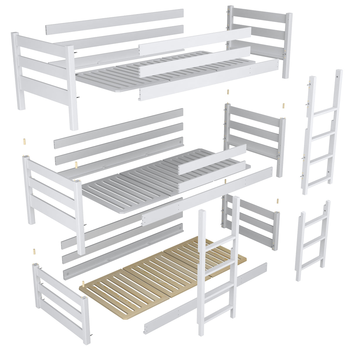 Triple bunk bed bleached oak wood – dimensions and diagram, Nizio