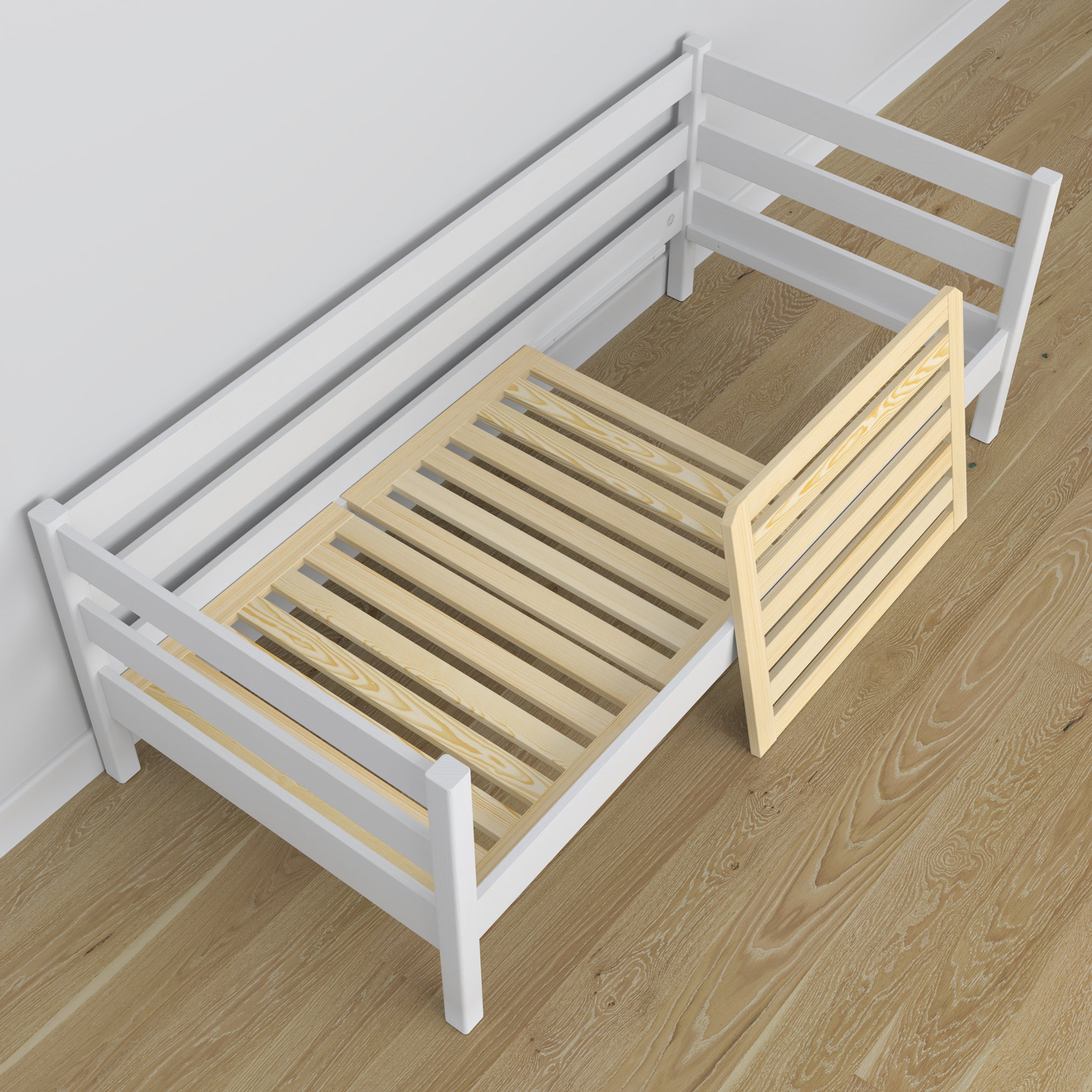 White sofa bed with mattress drawer made of wood – dimensions, Nizio