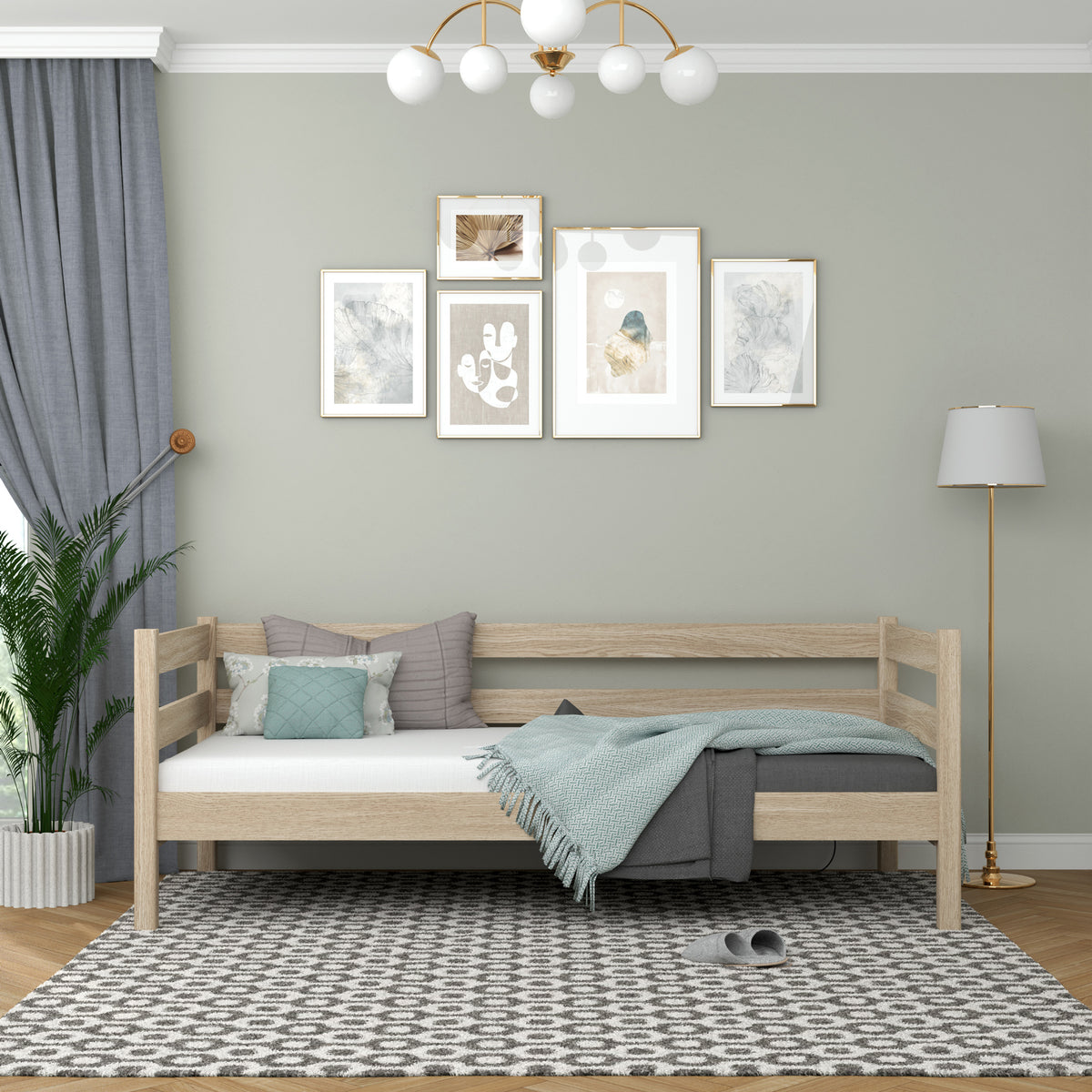 Łóżko sofa dąb bielony – boczna bariera dębowe, bezpieczeństwo dla dzieci