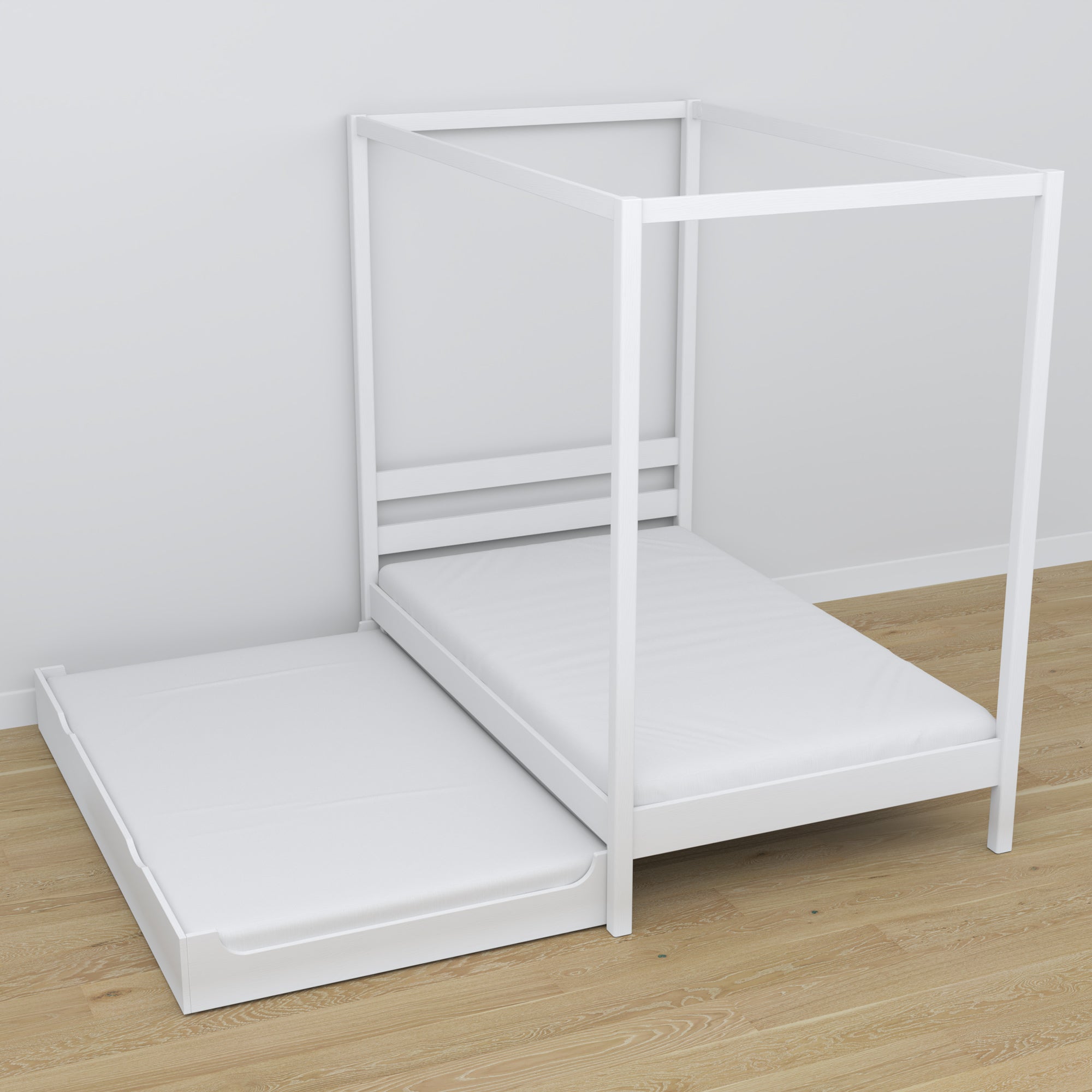 Canopy Bed White – Wooden Details, Close-up, Nizio Home
