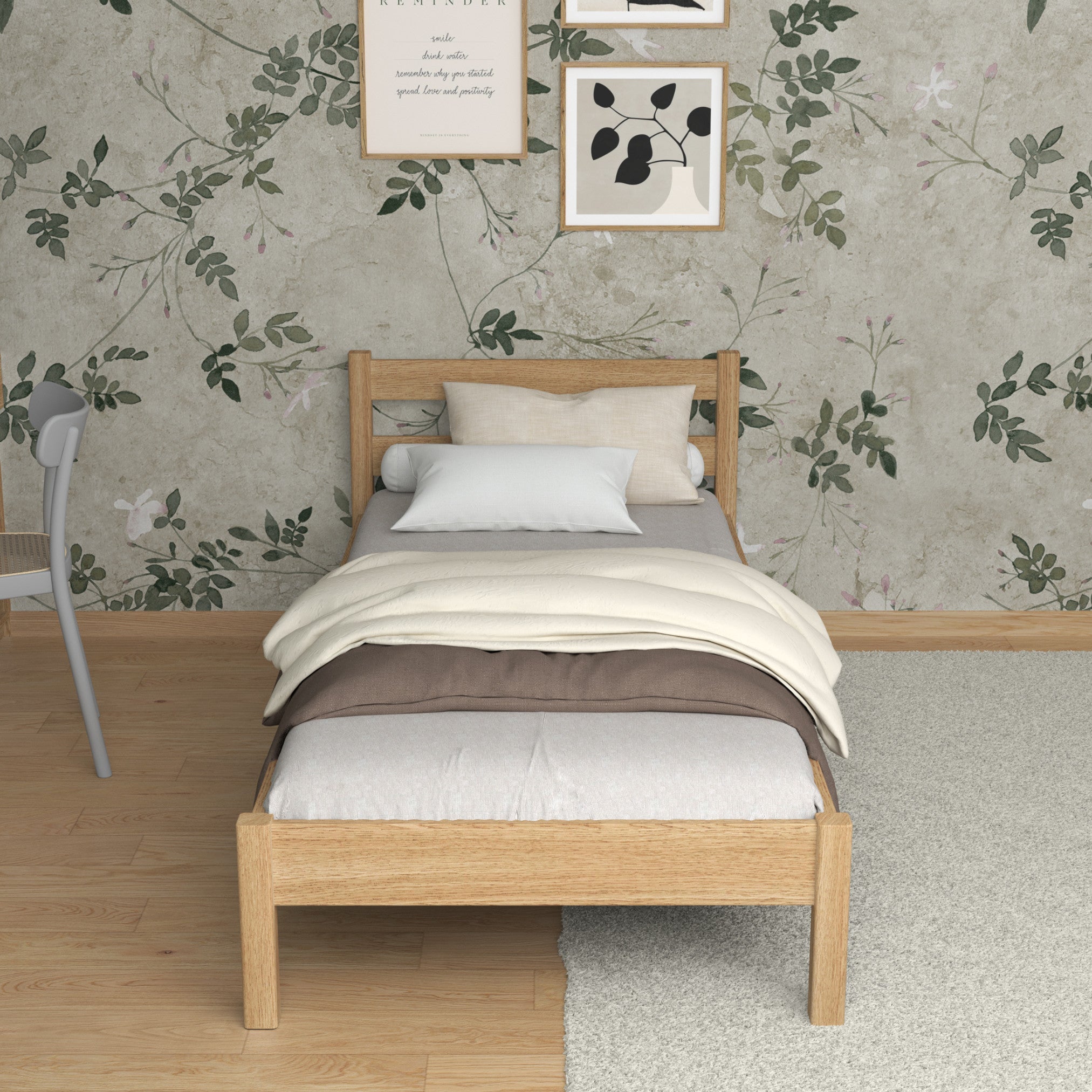 Natural Oak Bed in a Children’s Room – Scandinavian Arrangement, Oak
