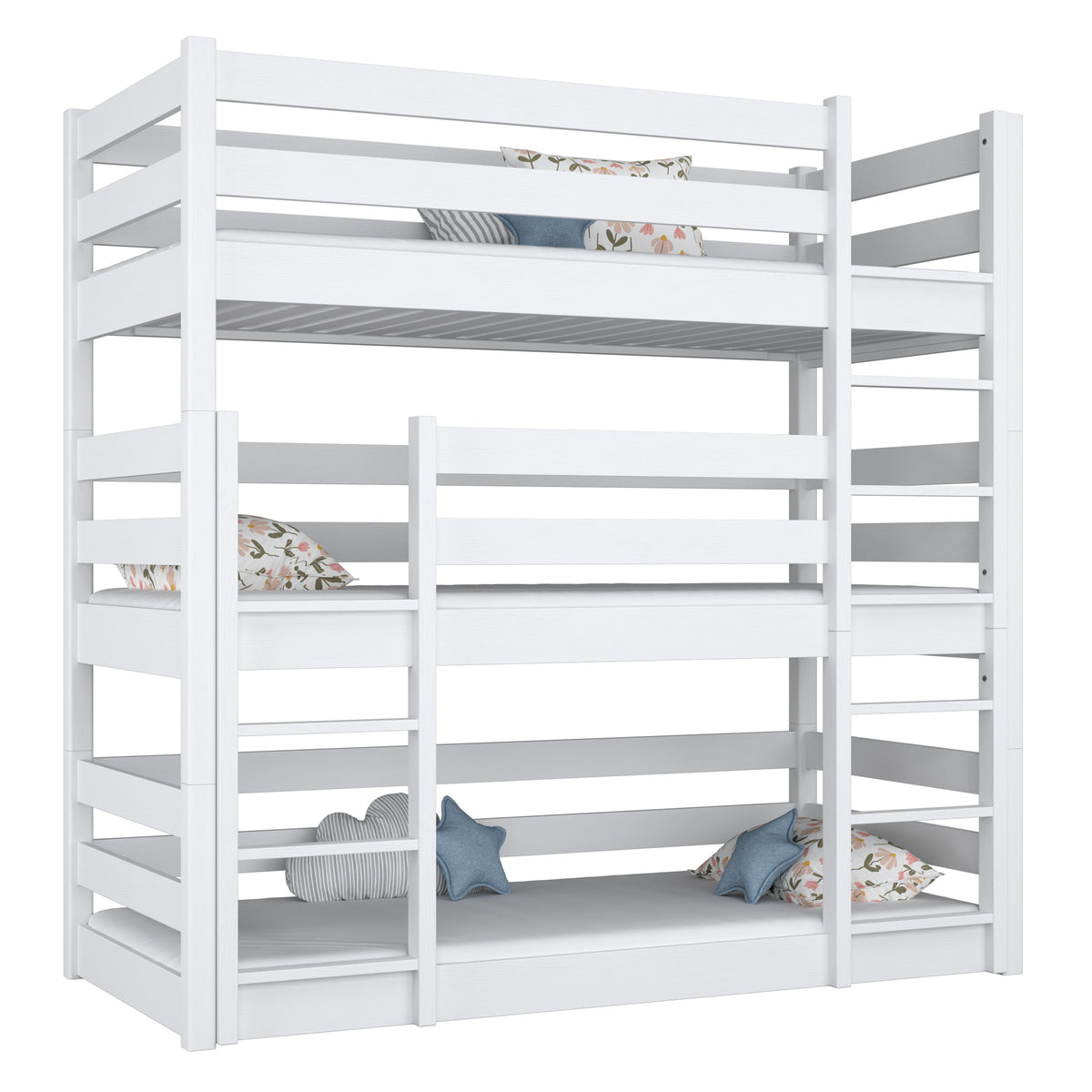 Triple bunk bed N01 wooden in custom RAL/NCS color – solid wood, Nizio