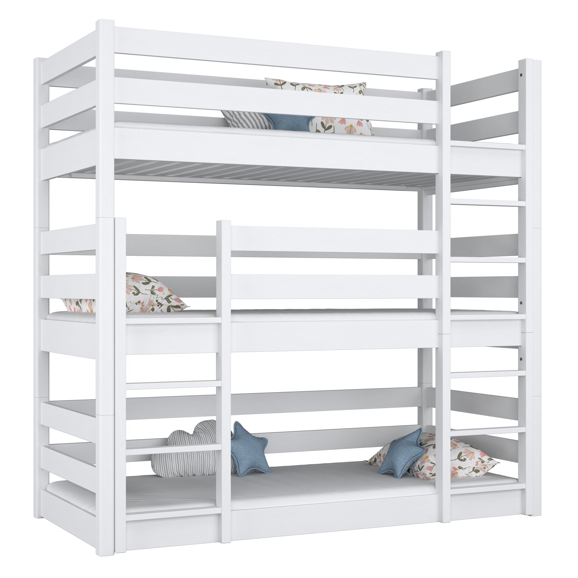 Triple bunk bed N01 wooden in custom RAL/NCS color – solid wood, Nizio