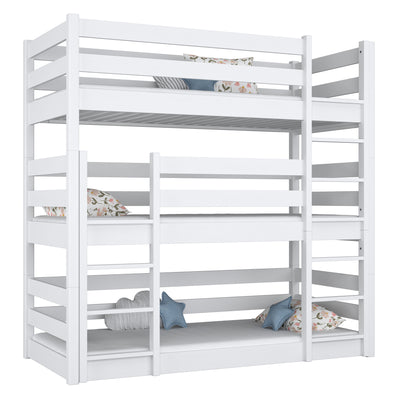 Triple bunk bed N01 wooden in custom RAL/NCS color – solid wood, Nizio