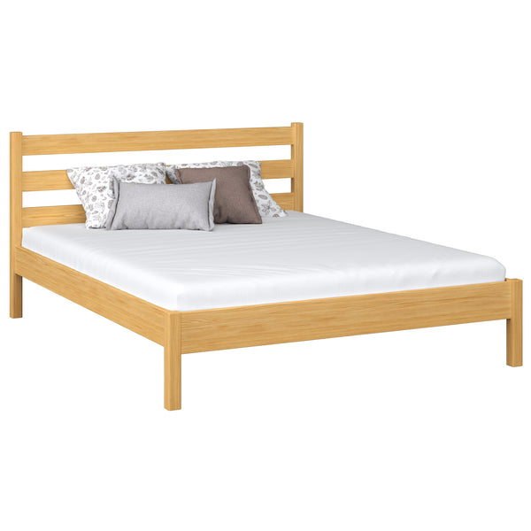 Wooden double bed N01 natural pine – overall view, solid pine wood