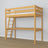 Loft bed natural pine – wooden desk under the sleeping area, scandi children’s room