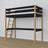 Loft bed black/oak wooden – top view of the sleeping area