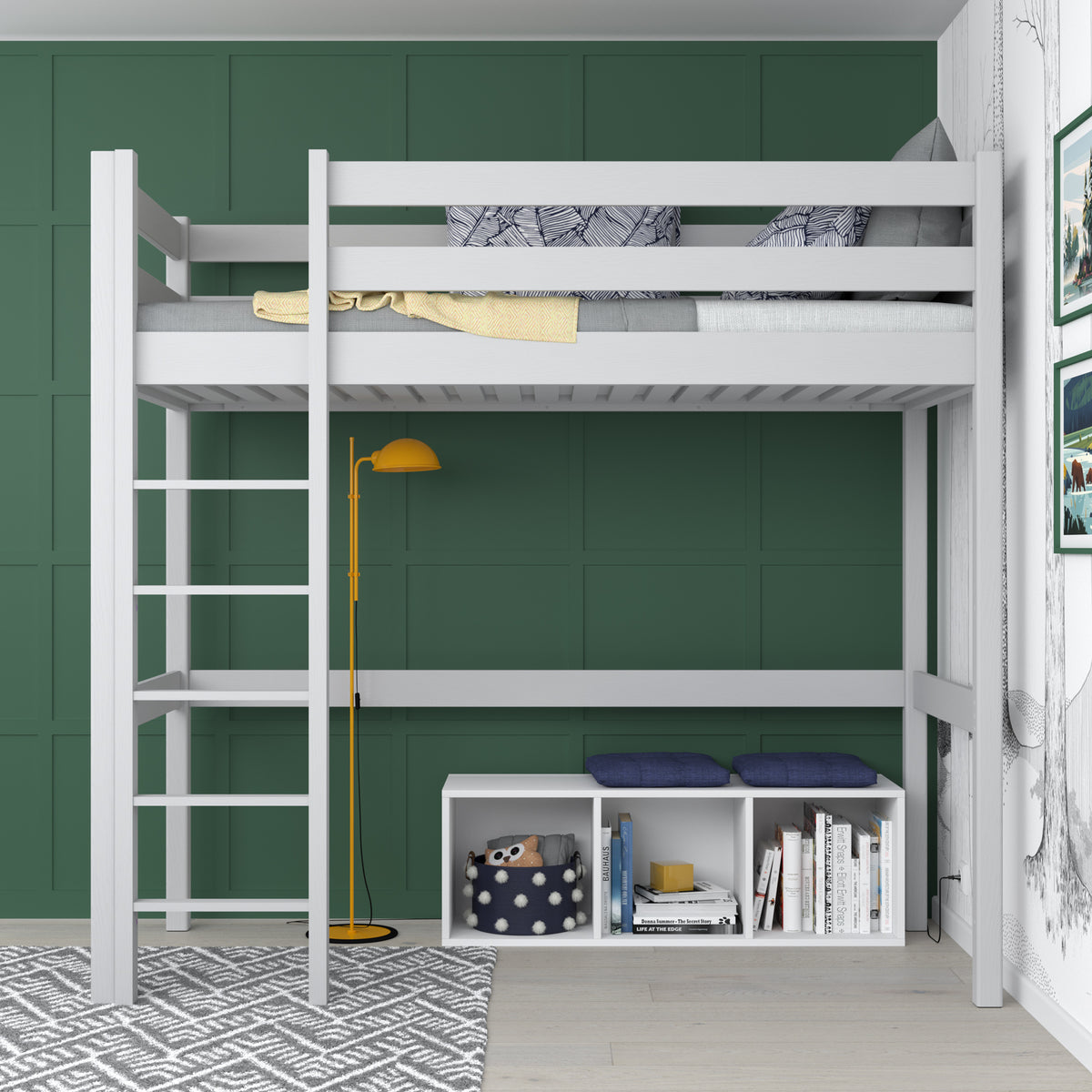 Loft bed grey – wooden ladder and safety rail, Nizio Home