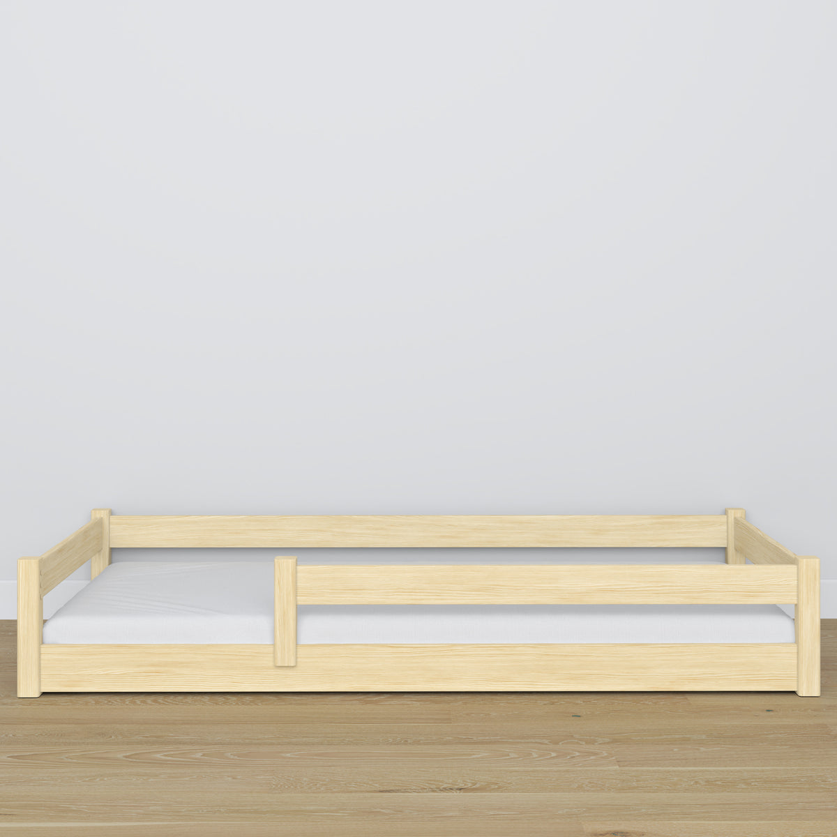 Low Bed Clear Pine – Wooden Headboard, Close-up of Wood Quality