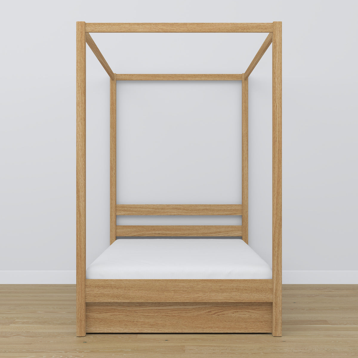 Natural Oak Canopy Bed – Open Drawer, Oak, Nizio Home