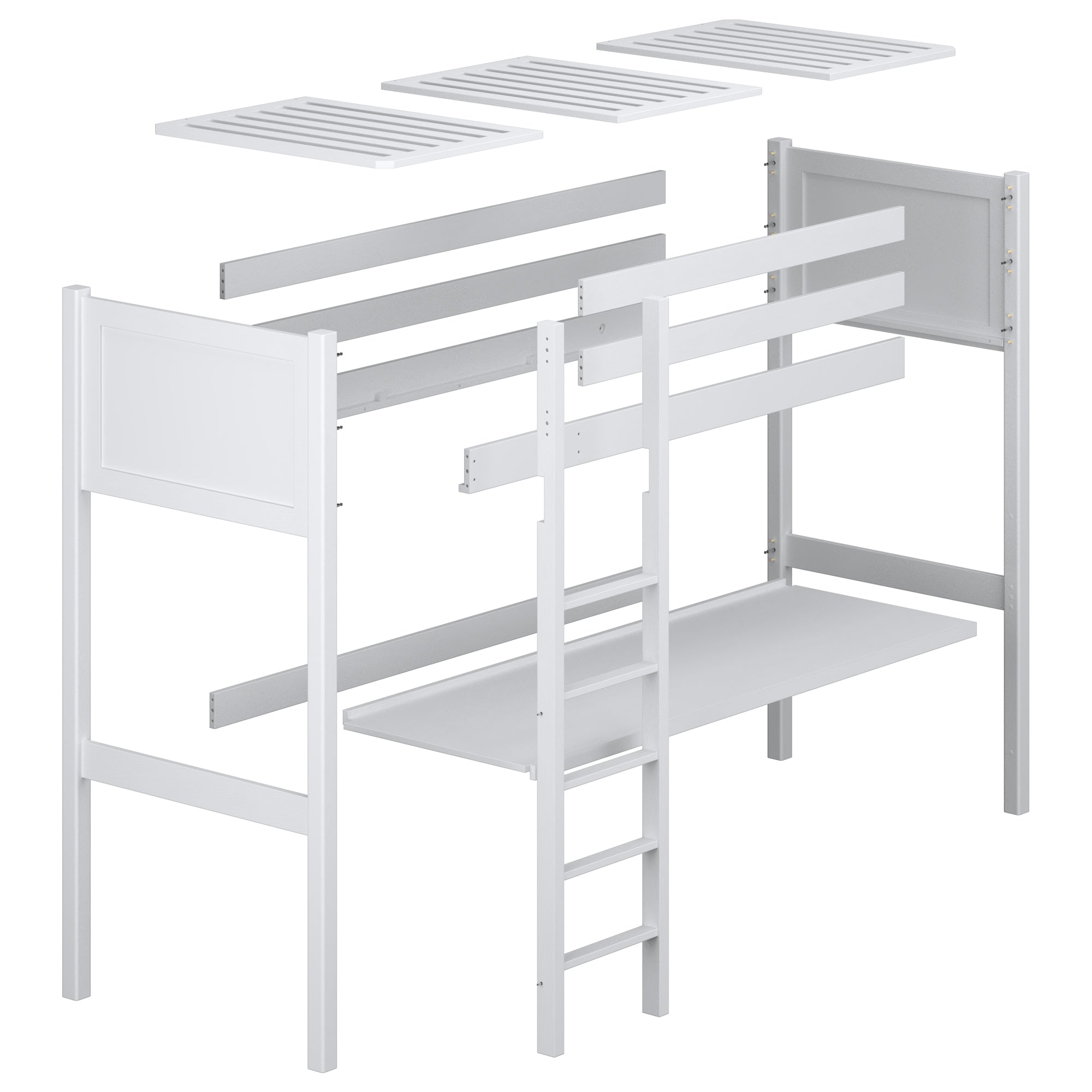 Loft bed with desk grey wooden – dimensions, Nizio Home