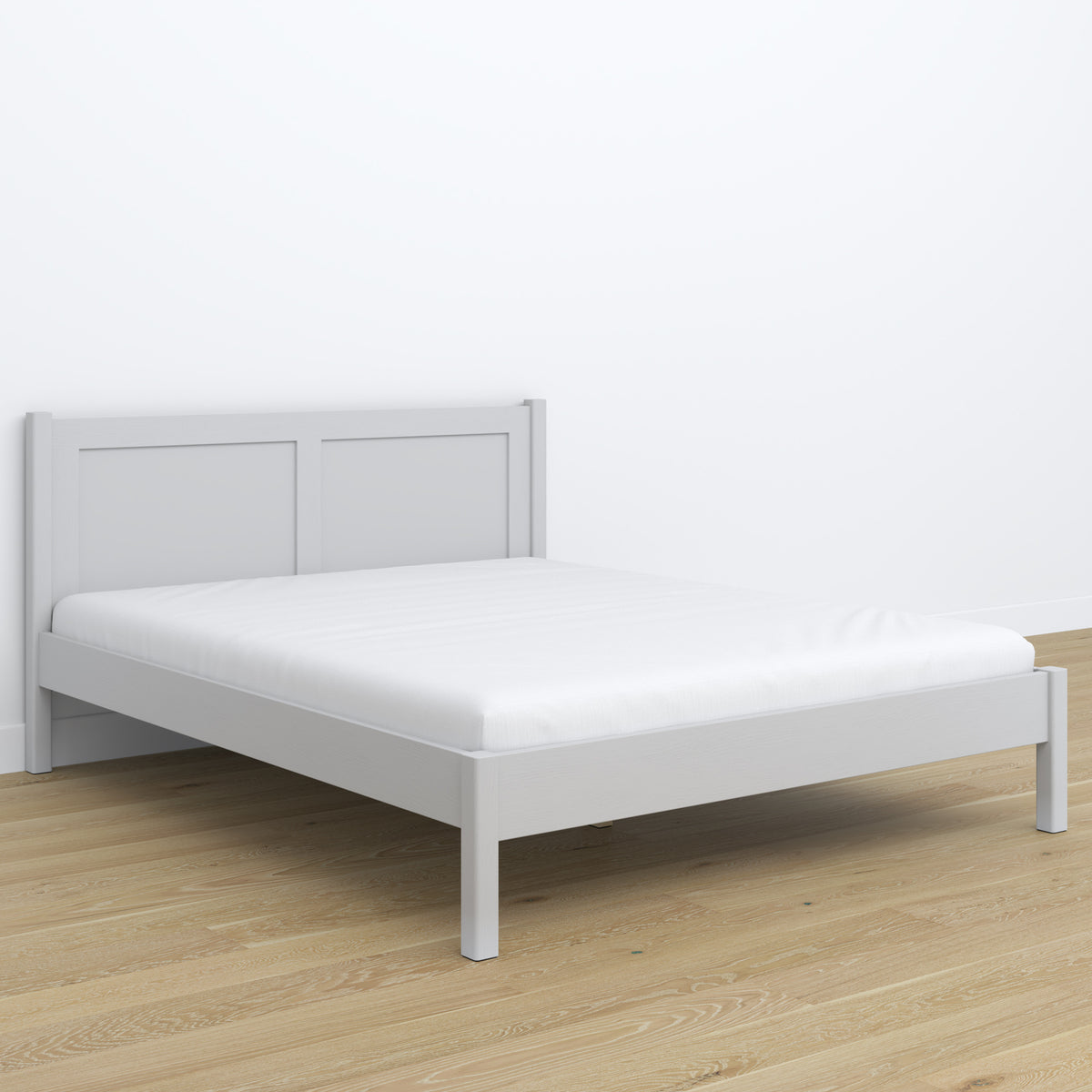 Double bed grey – wooden headboard, close-up of wood quality