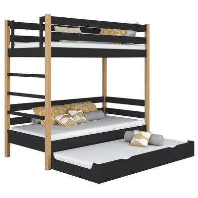 Black and Oak Wooden Bunk Bed with Mattress Drawer – Scandi Children’s Room