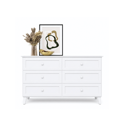 Komoda z 6 szufladami drewniane biały 154 cm – sypialnia, styl skandynawski
