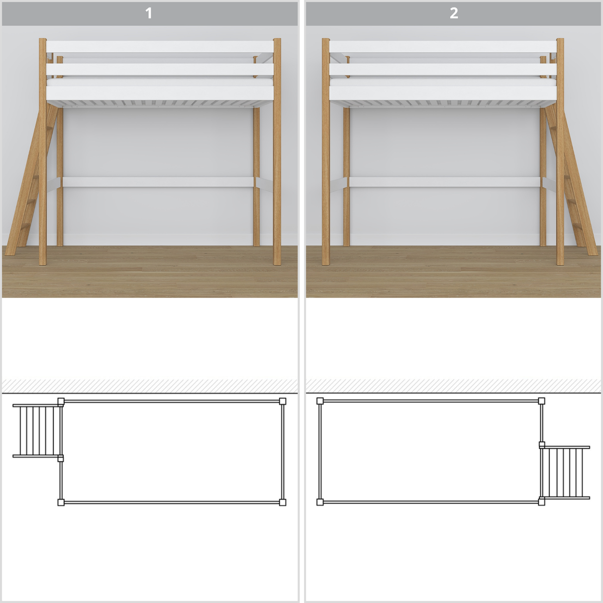 White and Oak Wooden Loft Bed – Top View of Sleeping Area