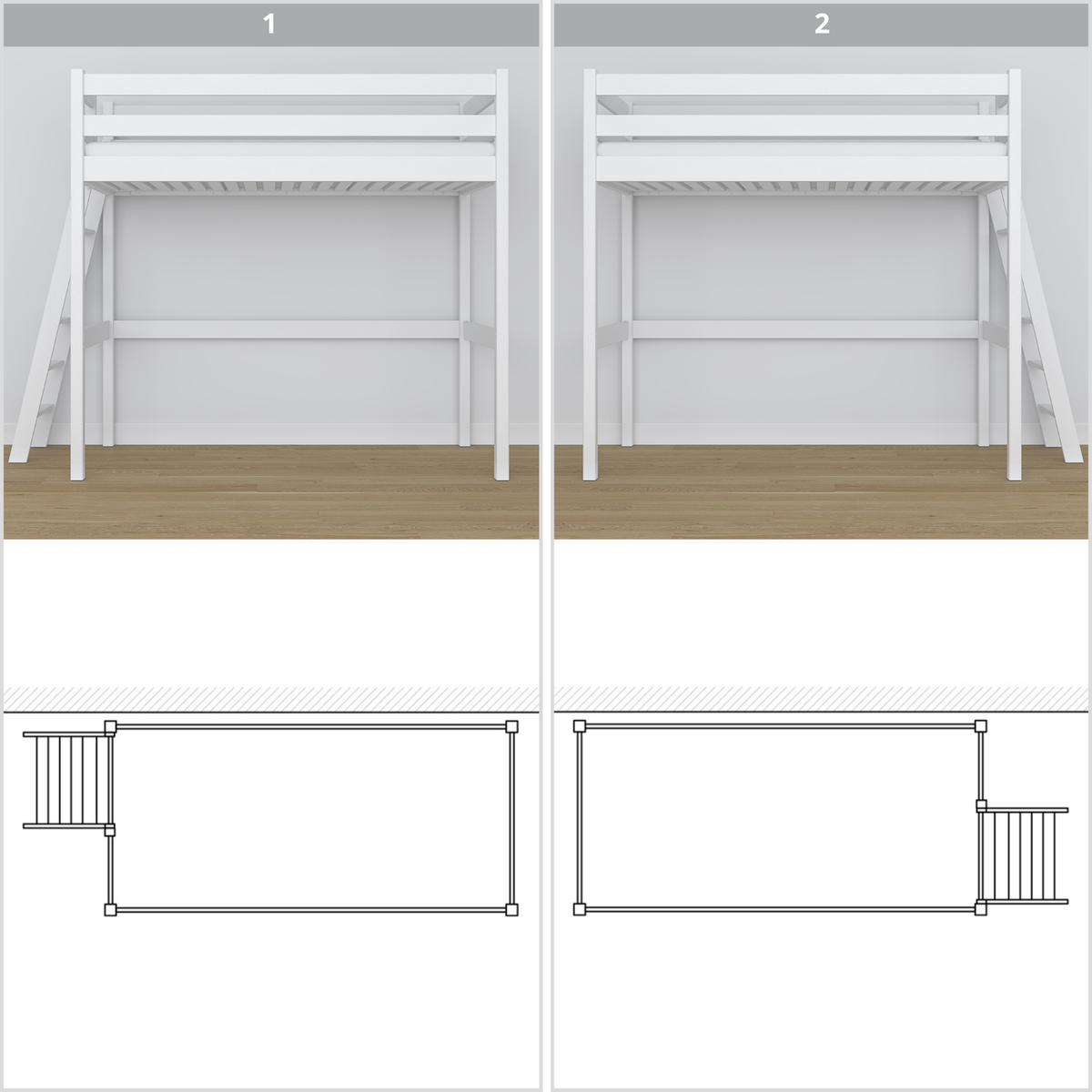 White Wooden Loft Bed – Top View of Sleeping Area
