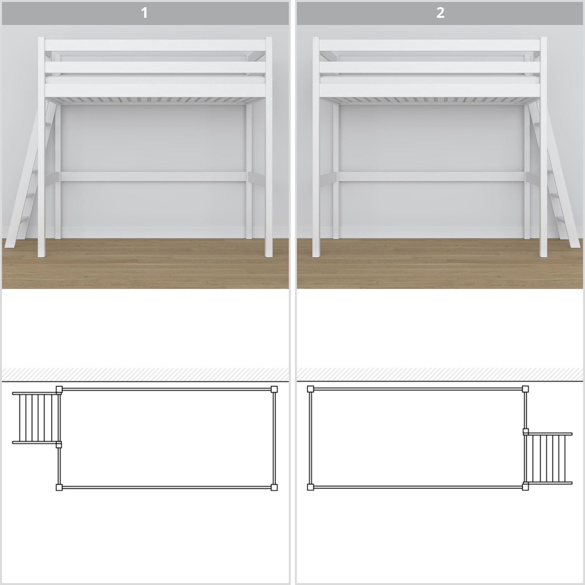White Wooden Loft Bed – Top View of Sleeping Area