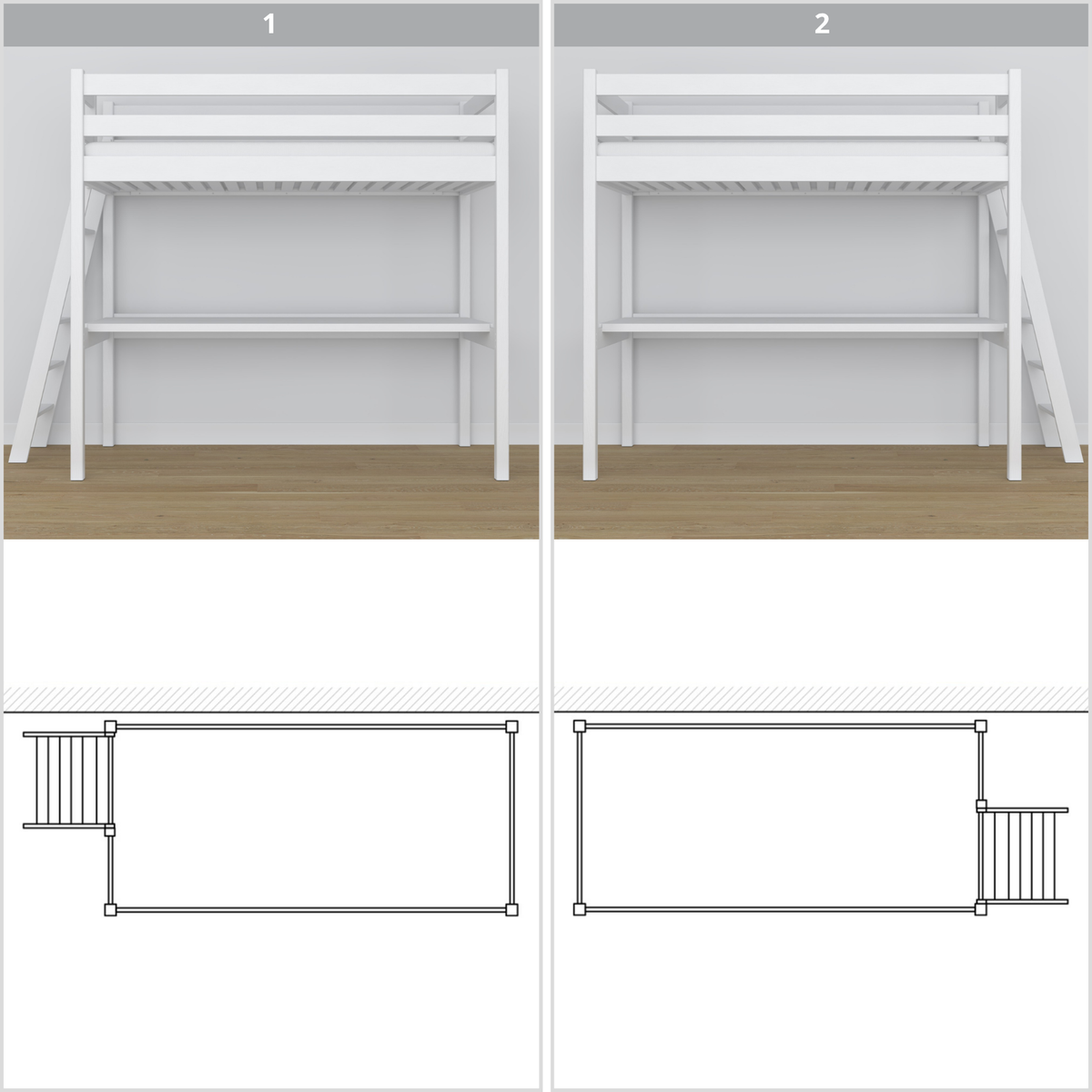 White Wooden Loft Bed – Top View of Sleeping Area
