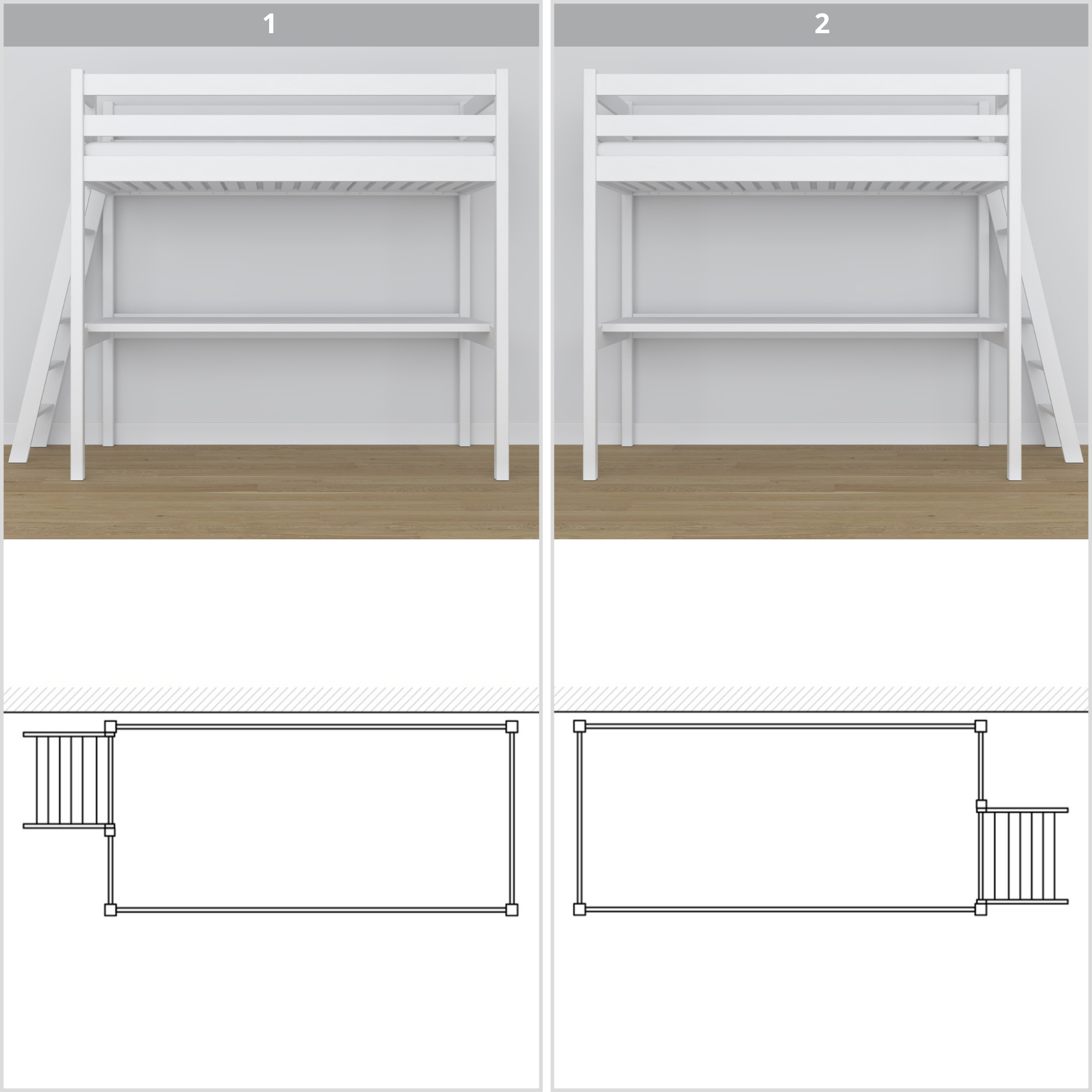 White Wooden Loft Bed – Top View of Sleeping Area