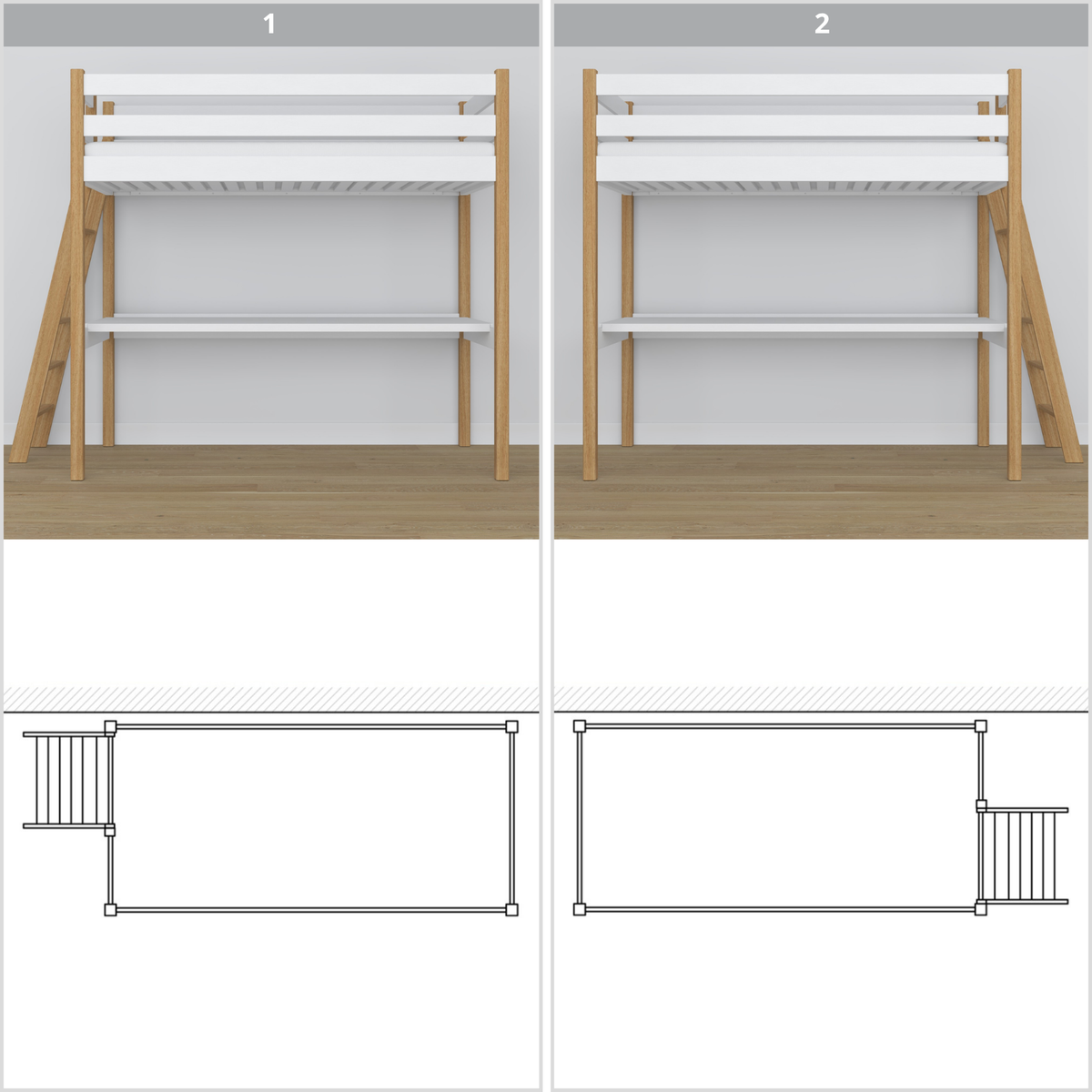 White and Oak Wooden Loft Bed – Top View of Sleeping Area