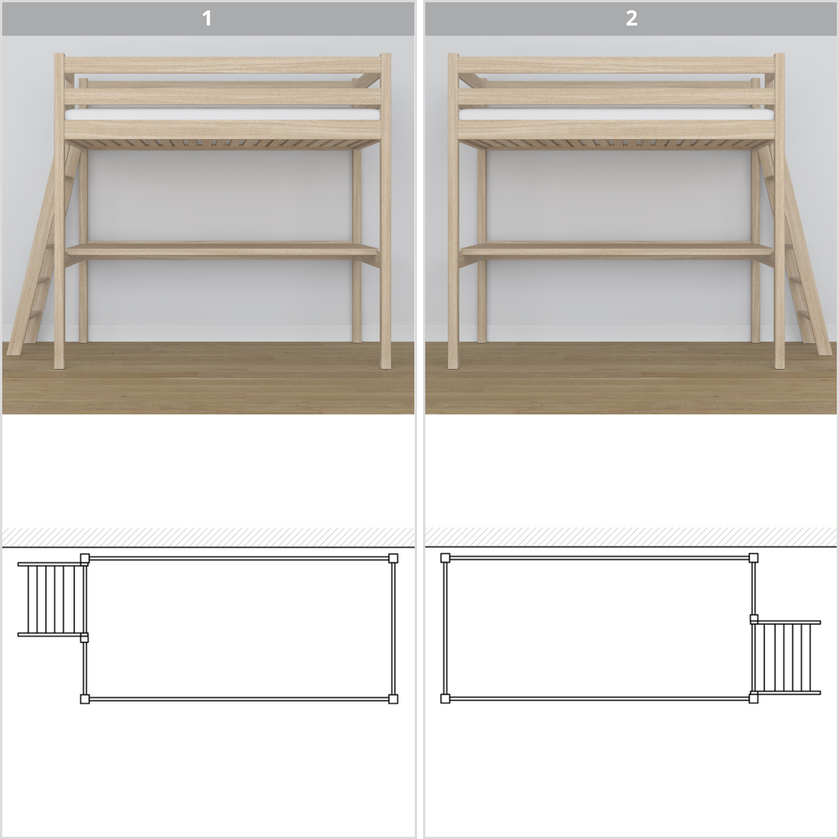 Bleached Oak Loft Bed – Top View of Sleeping Area