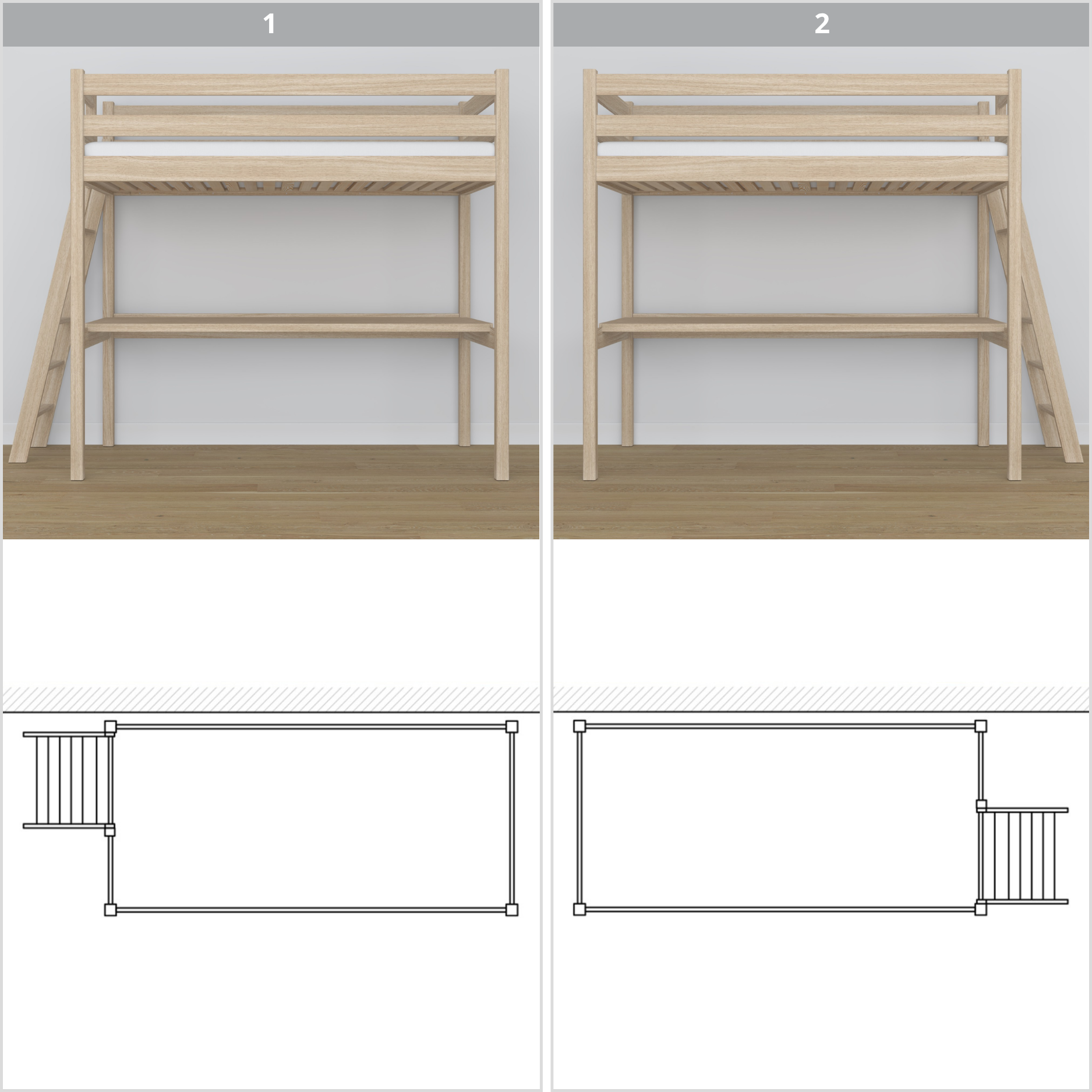 Bleached Oak Loft Bed – Top View of Sleeping Area