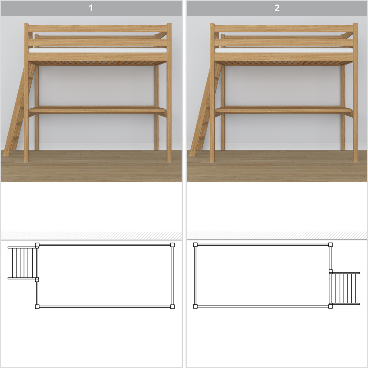 Natural Oak Loft Bed – Top View of Sleeping Area