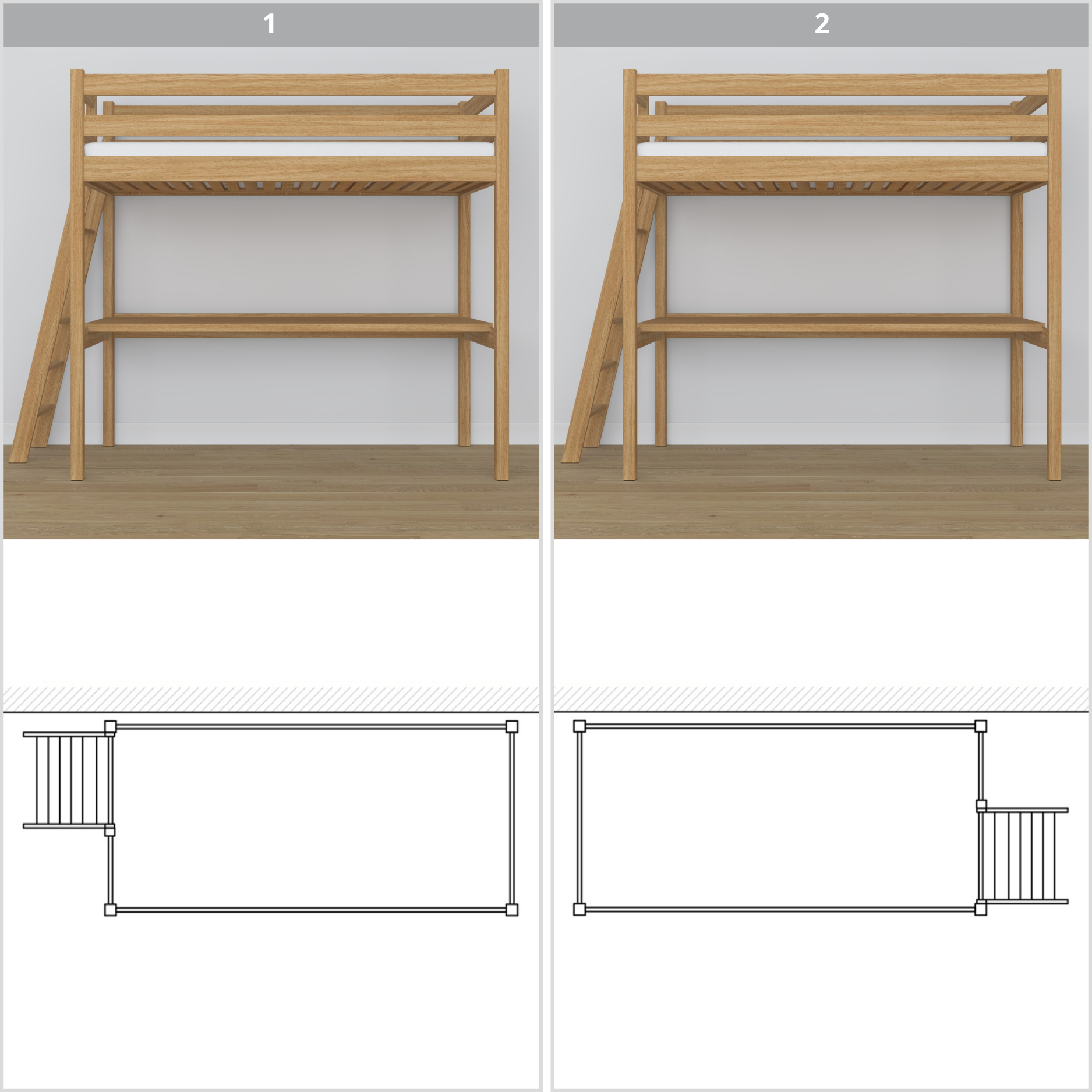 Natural Oak Loft Bed – Top View of Sleeping Area